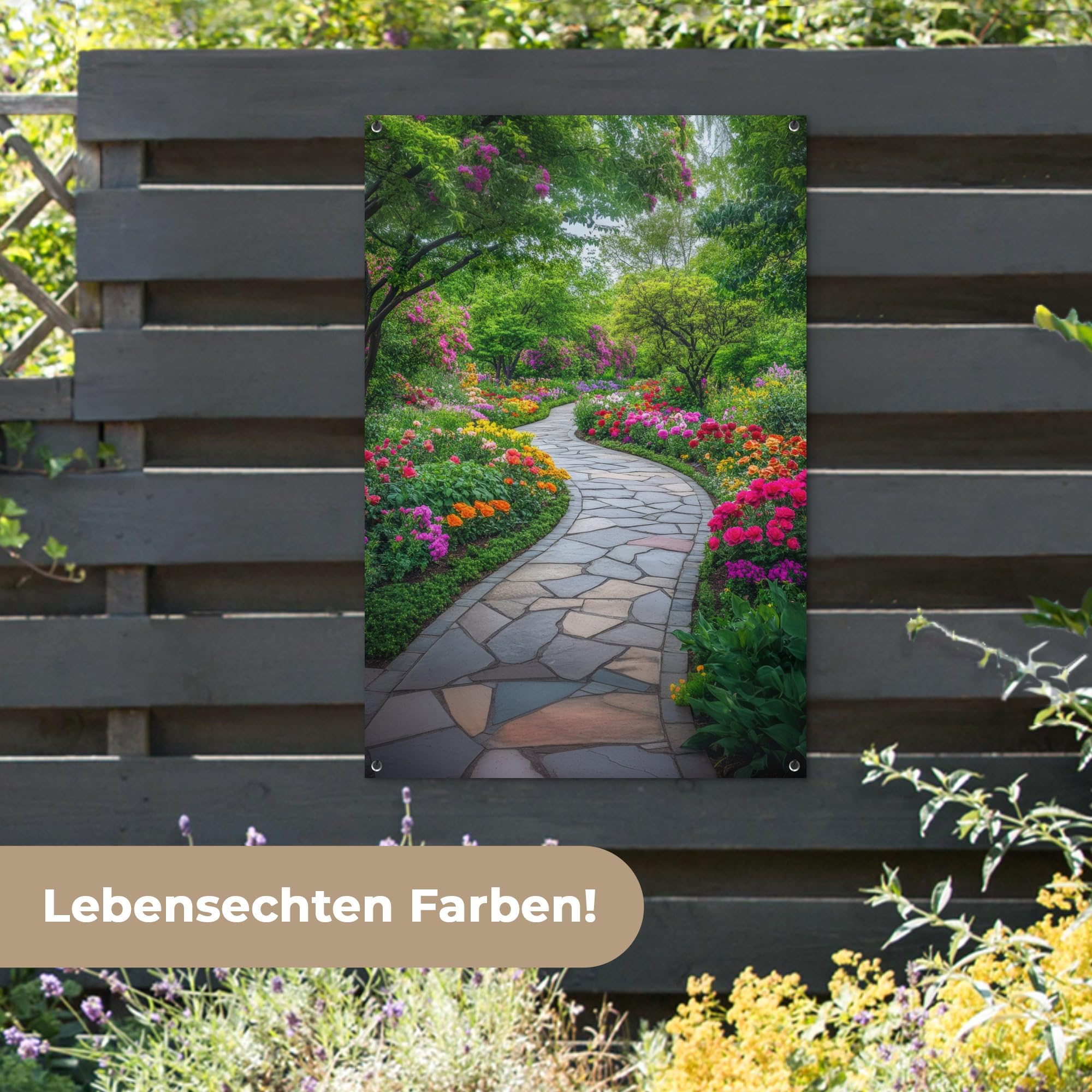 MuchoWow© Gartenposter 80x120 cm Outdoor Bilder Gartendeko für draußen Wetterfest Garten Deko Banner Draußen Bild Garden Decoration Park - Blumen - Tulpenfeld - Sonnenuntergang