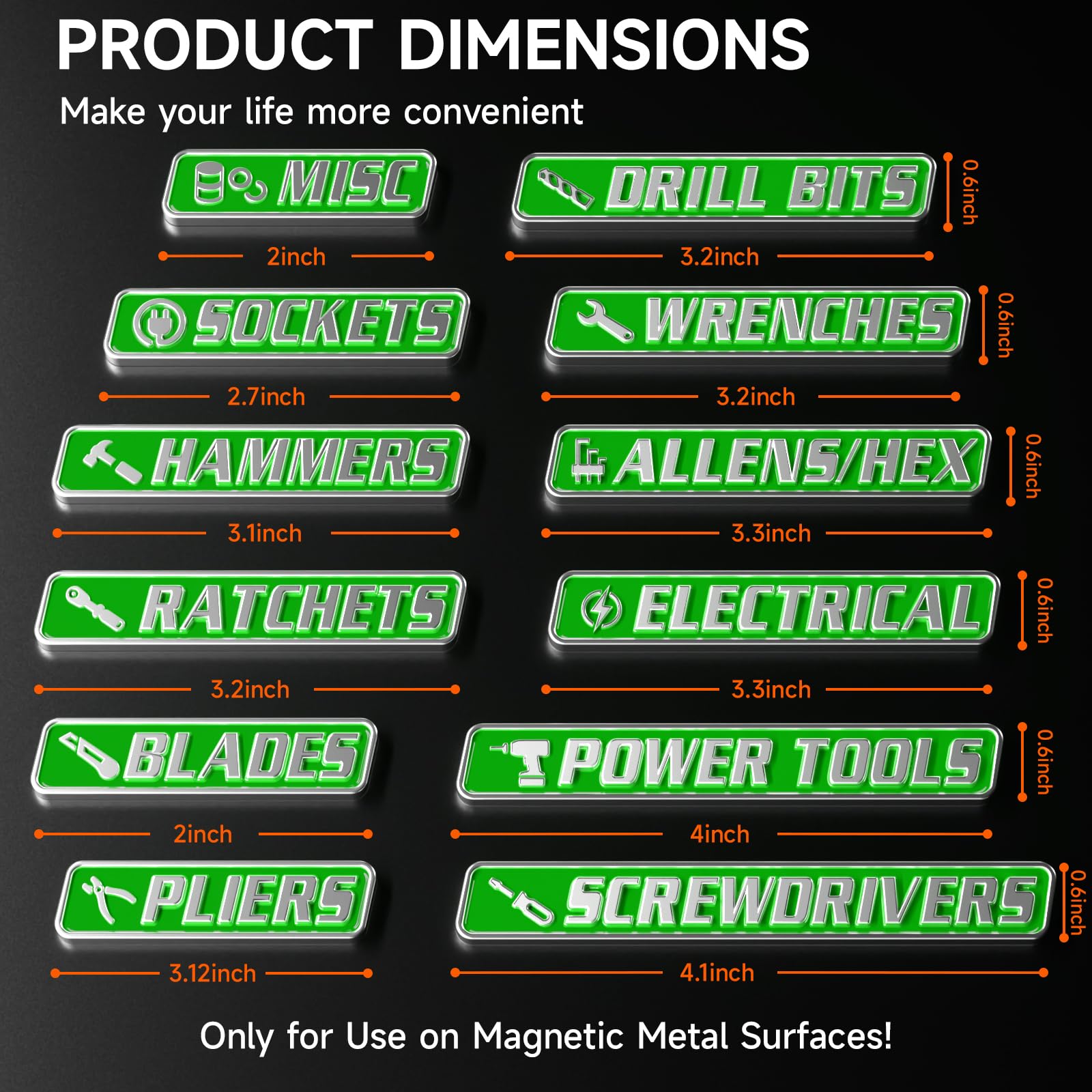 Metal Magnetic Tool Labels - Durable & Reusable -2