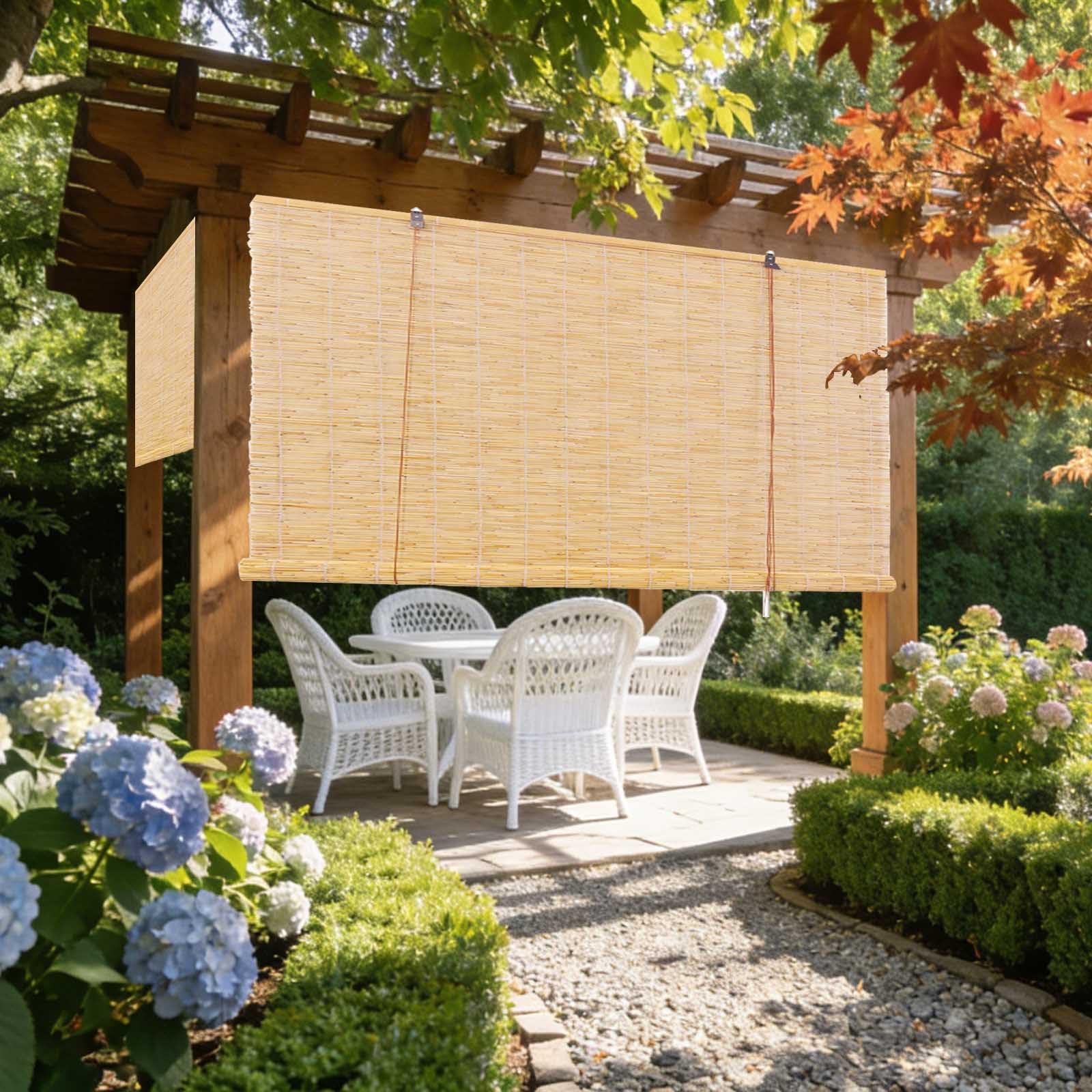 Natur Bambusrollo 60 70 80 90 100 110 120 140 160cm Breite Bambusrollo Wetterfest Aussen Schilfrohrrollo Natur Sonnenschutz Sichtschutz Rollo Outdoor Für Türen und Fenster(Natural,B150xH220 cm)