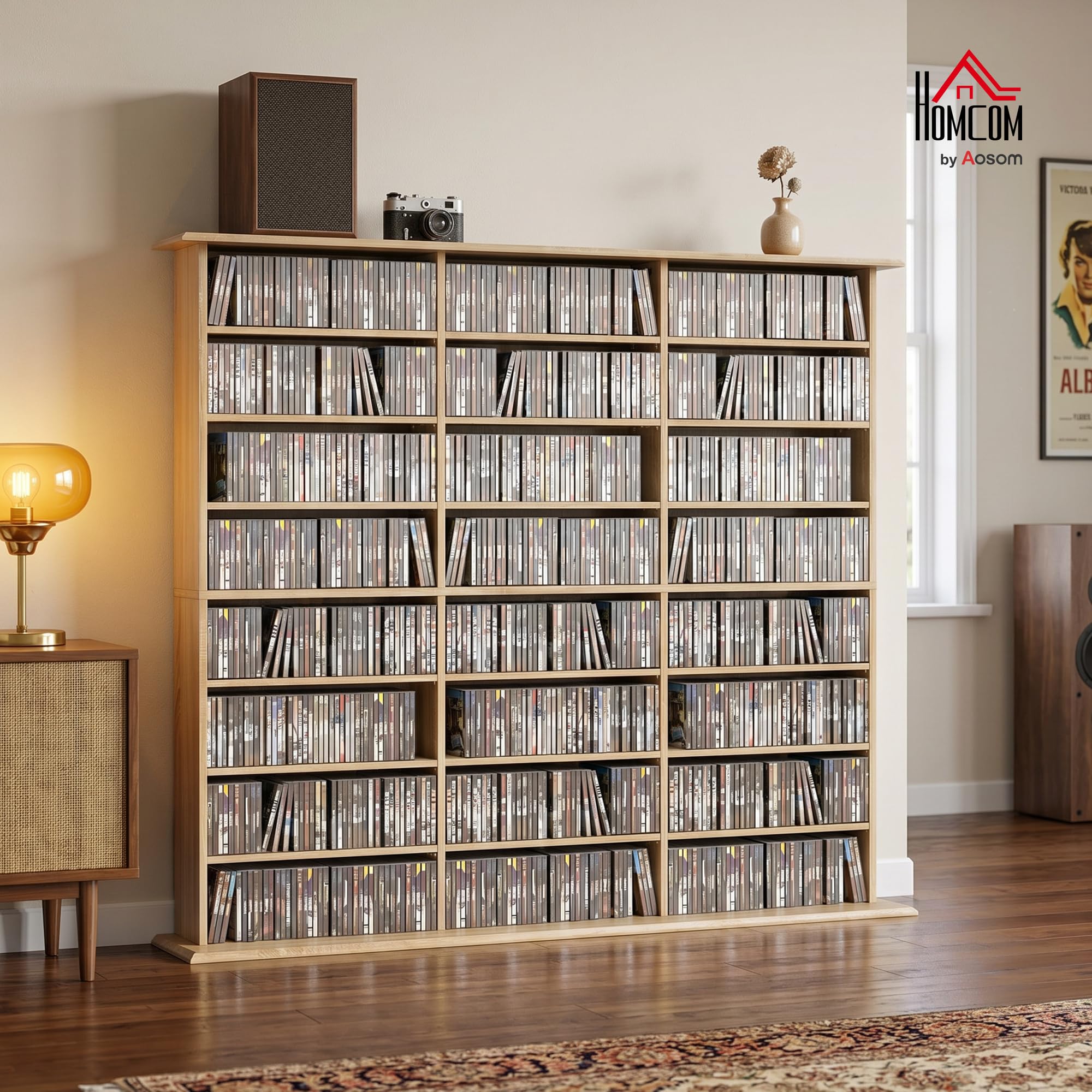 HOMCOM Almacenamiento CD y DVD 145x24x126.3cm Roble