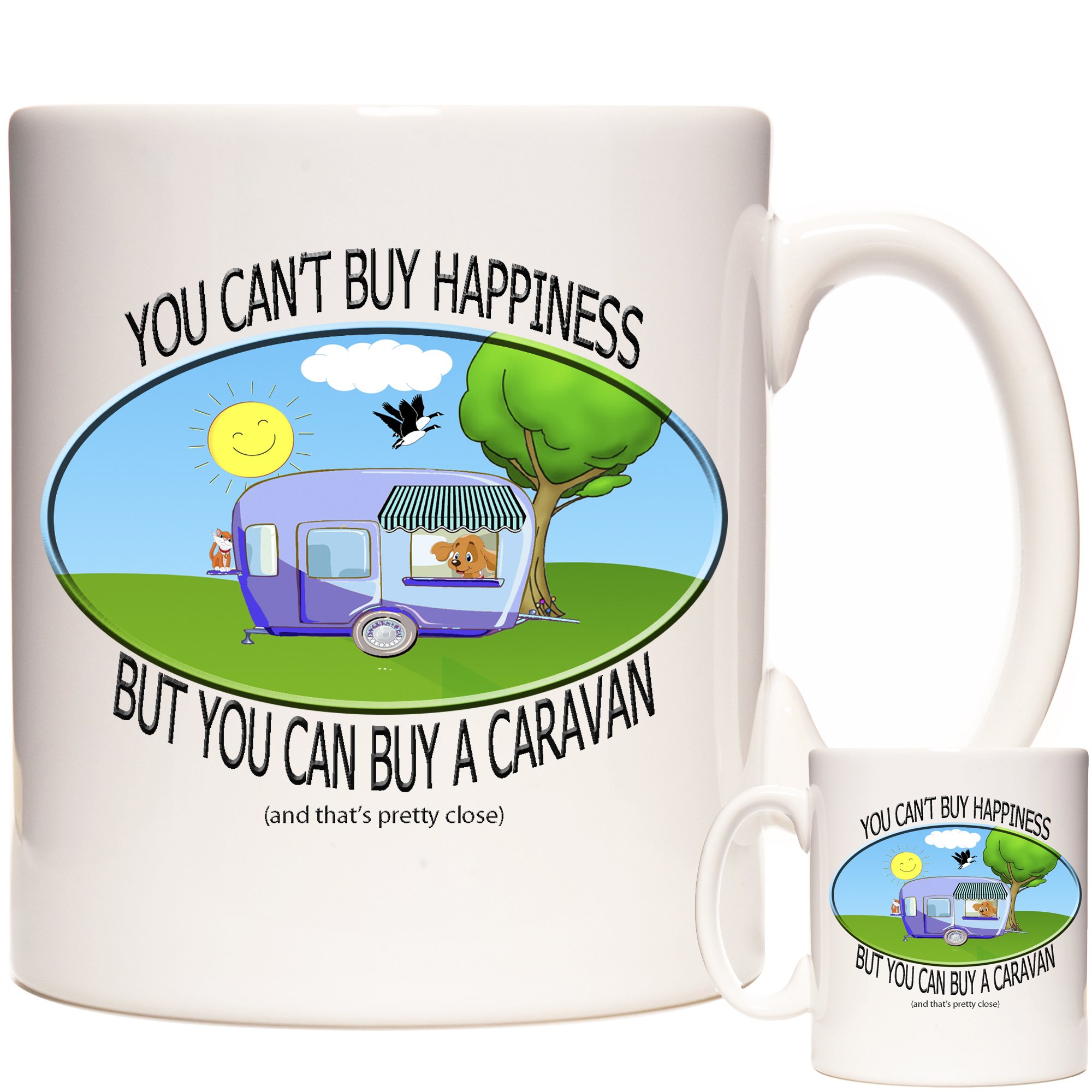 Kazmugz White Caravan Mug, You Can't Buy Happiness But You Can Buy A Caravan. Mug For Anyone Who Loves Their Caravan. Caravan Gift
