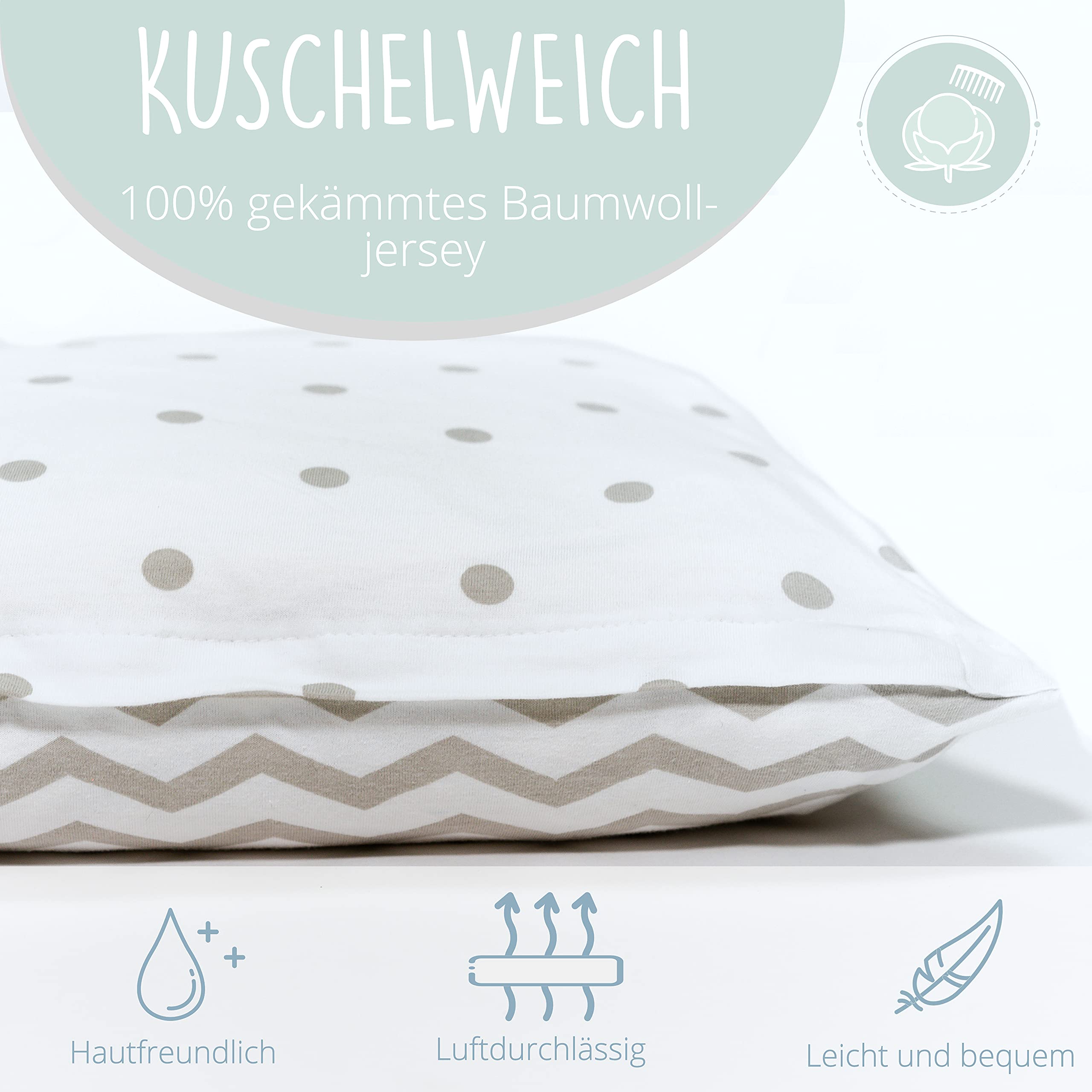 mimaDu copripiumino lettino neonato copripiumino lettino con sbarre copripiumino culla | set di biancheria da letto per bambini | 100% cotone Oeko Tex (80x80+35x45cm Grigio A Pois Zigzag)