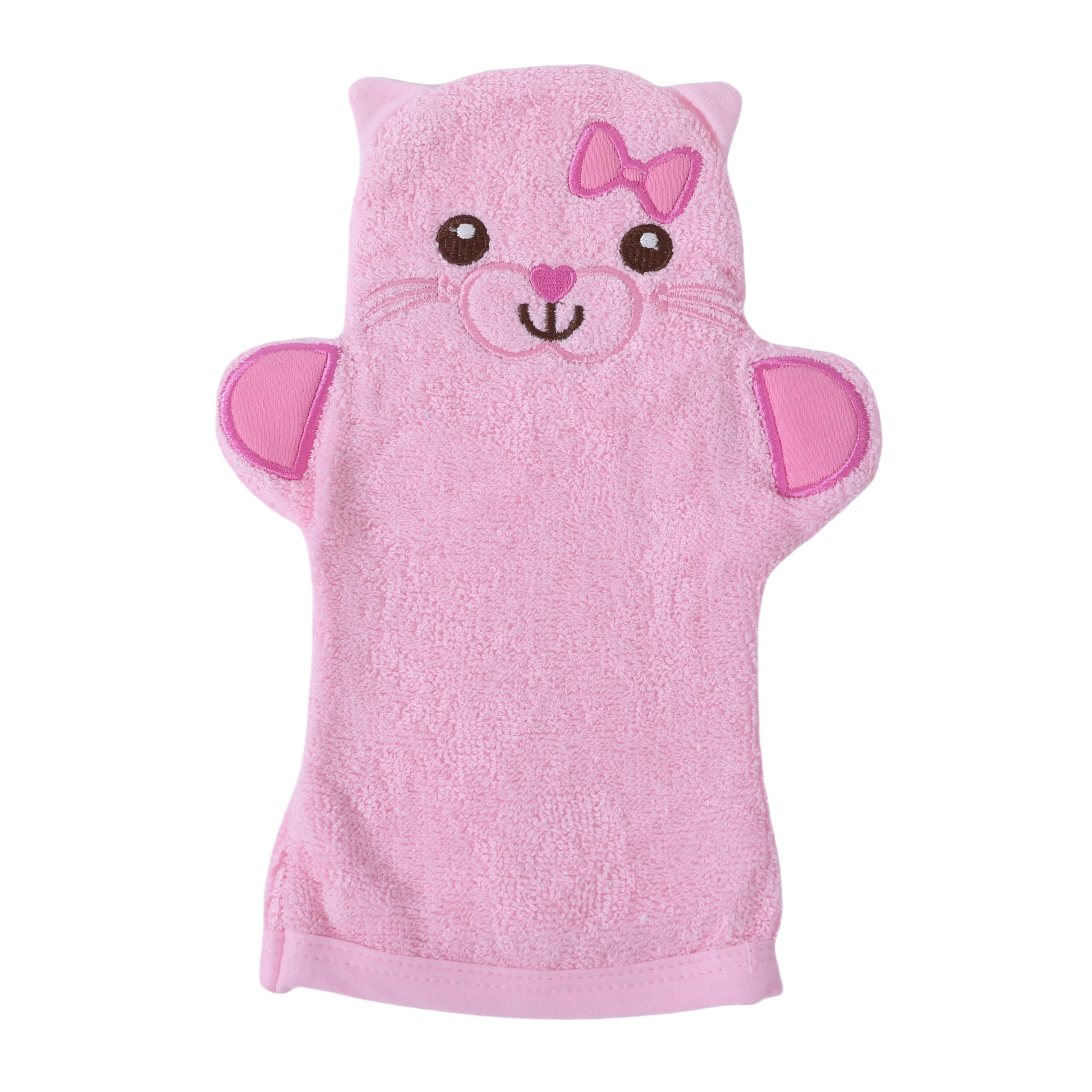 JN&amp;LULU Organics Bath Mitt Bath Cotton and Soft Scrub Bathing Loofah Shower Gifts (Pink Cat)