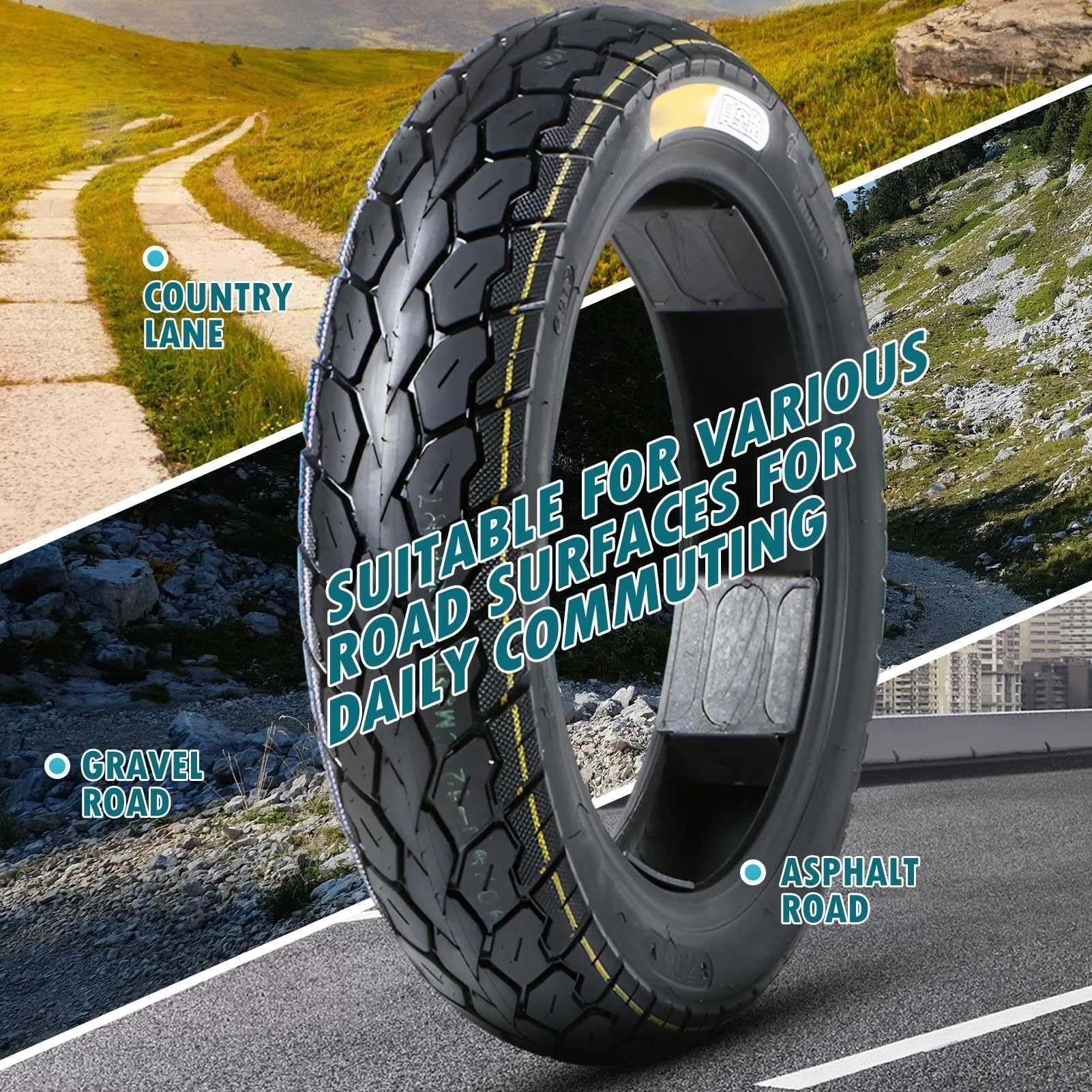 90/90-12 59J Opona Bez Wewnętrznej Rury, Odporna na Przebicia z Głębokim Wzorem Antypoślizgowym, 6P.R., 300KPA, Przednie i Tylne dla Motocykla i Skutera, Użycie Miejskie i Off-Road(1pc)