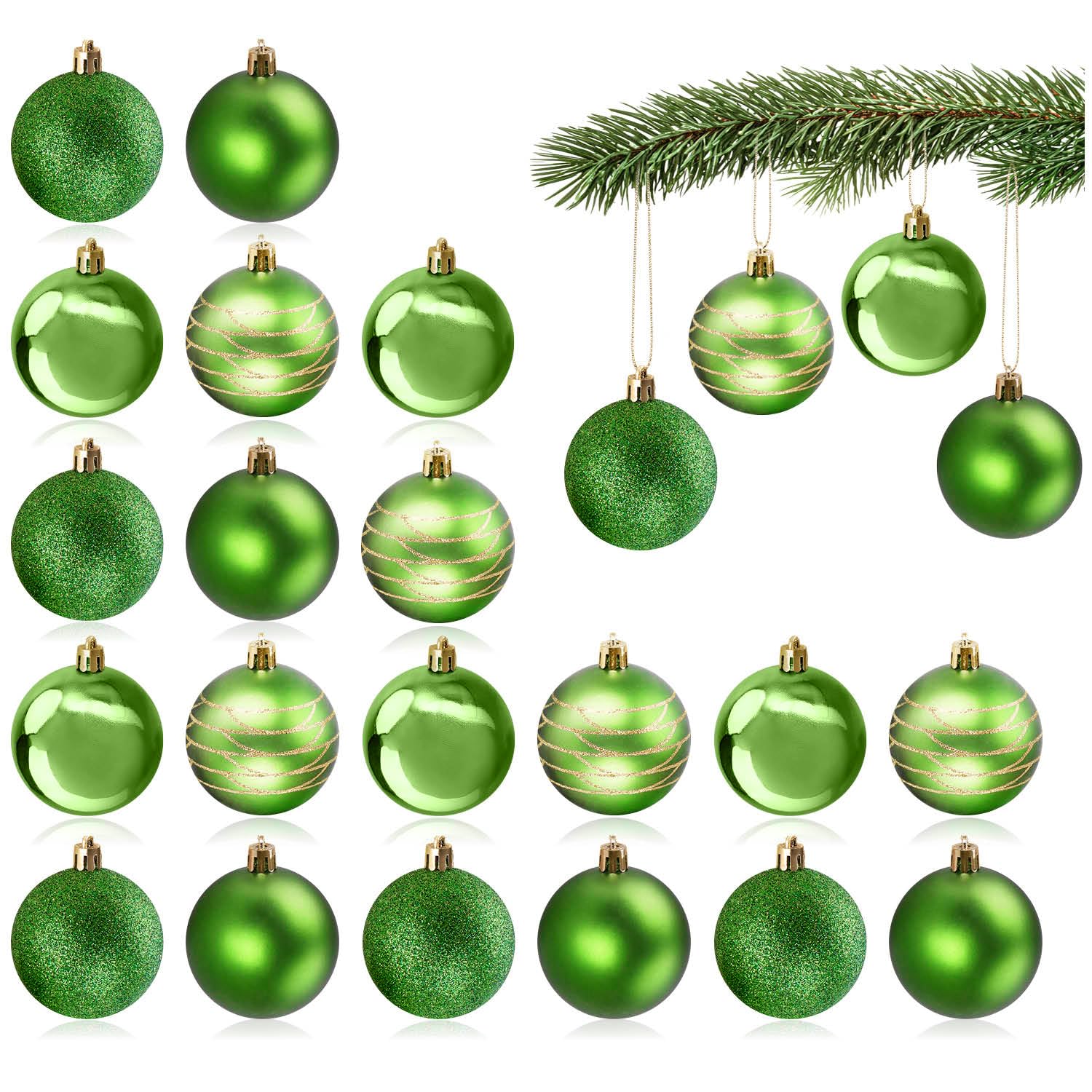 com-four® 20x Christmas Balls, Plastic Tree Ornaments, Green, 6cm