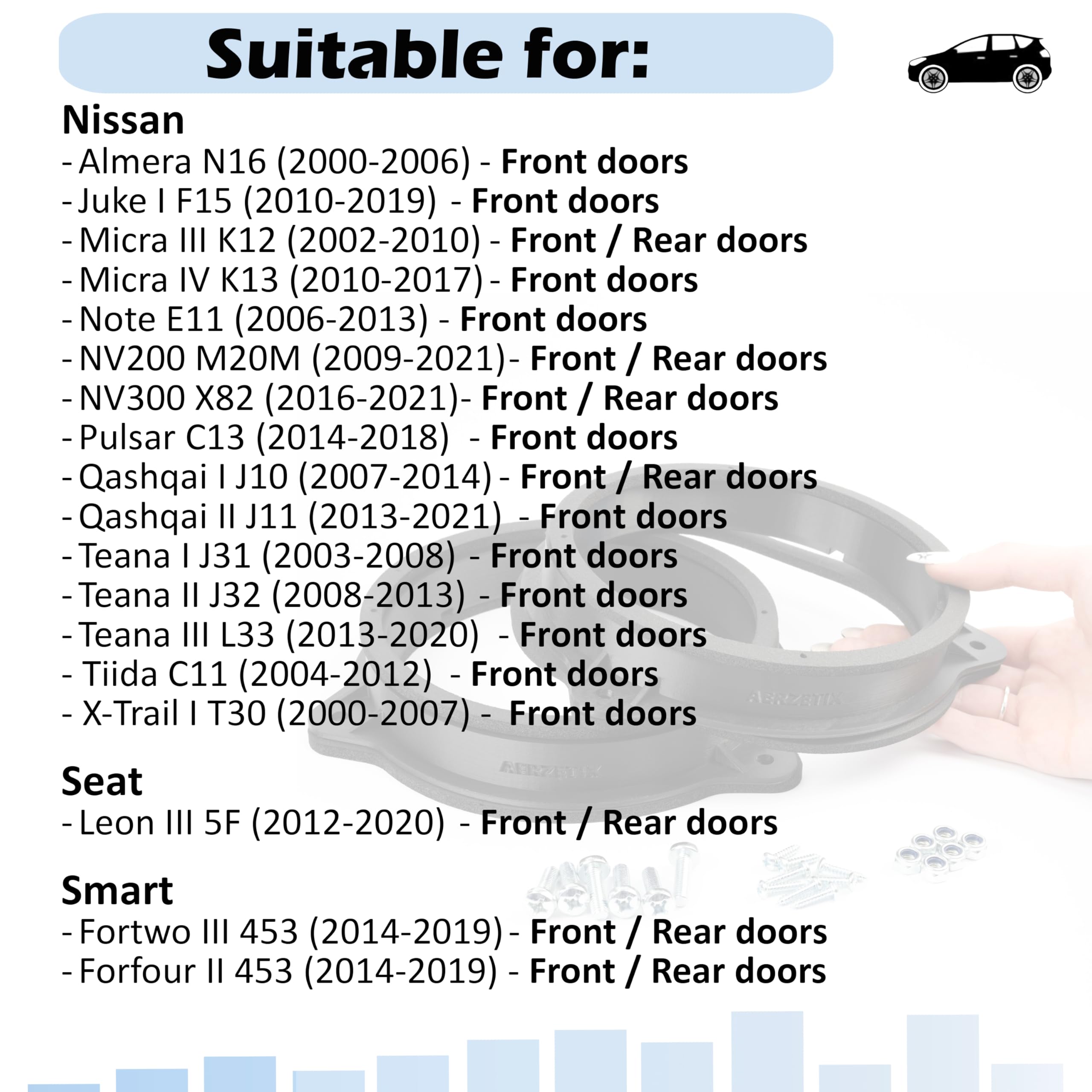 AERZETIX | Juego de 2 adaptadores para altavoces Ø165 mm en plástico ABS | compatible con Dacia Sandero II SD/Stepway, Nissan Qashqai I (J10), Renault Captur I (J87), Scenic IV J97, Seat Leon III (5F)