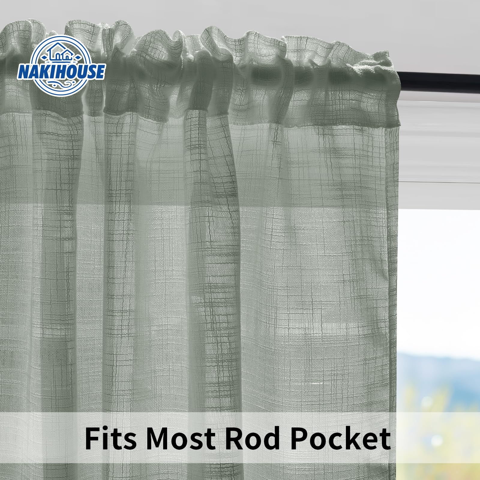 NAKIHOUSE Linen Voile Curtain, 2 Panels Grey Net Curtains for Windows 96 Drop - Image 3