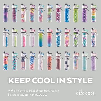 Misting Insulated Water Bottle, Mist' n Sip Yoga Series by o2cool, 20 oz, Pink