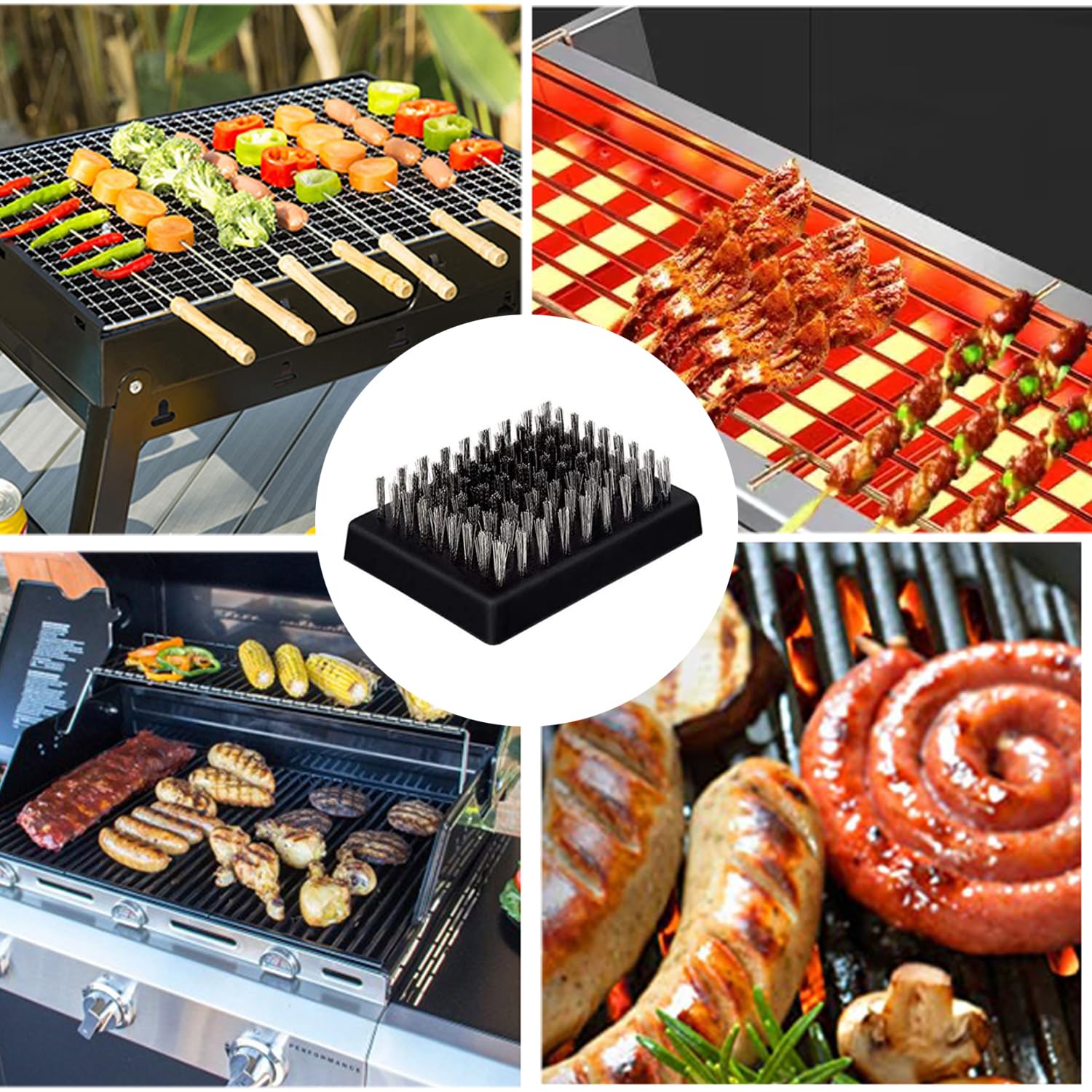 Lot de 4 brosses de nettoyage pour barbecue à poils métalliques - Têtes de rechange pour brosse et grattoir