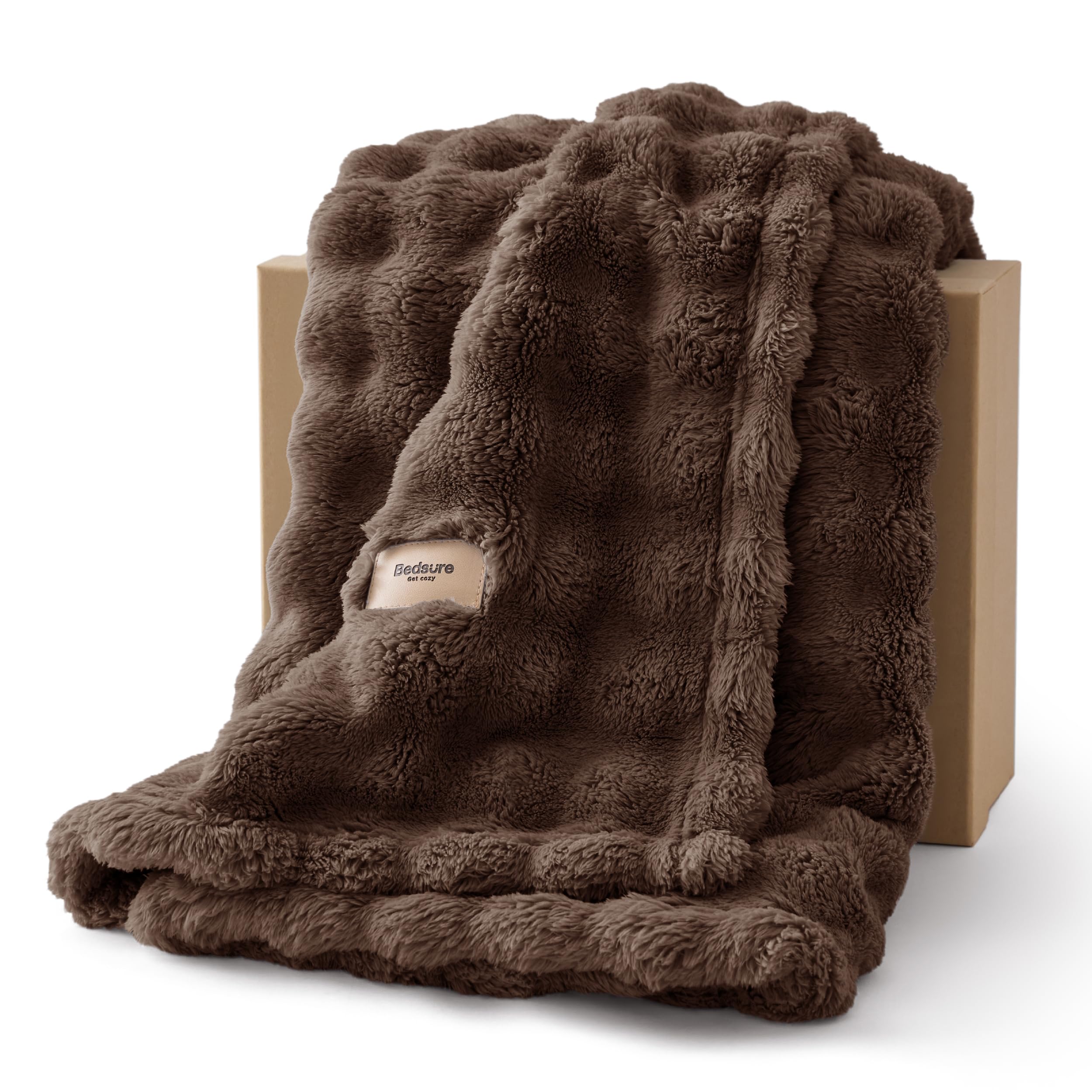 Bedsure Bubble Fleece Throw Blanket - Lightweight, Camel Brown, 130x150cm — image 1