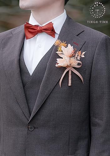 Miniatura 7 de TINGE TIME Boutonniere de 2 piezas para hombres, novios y padrinos de boda para boda, baile, regreso a casa, aniversario, graduación (blanco), Seda