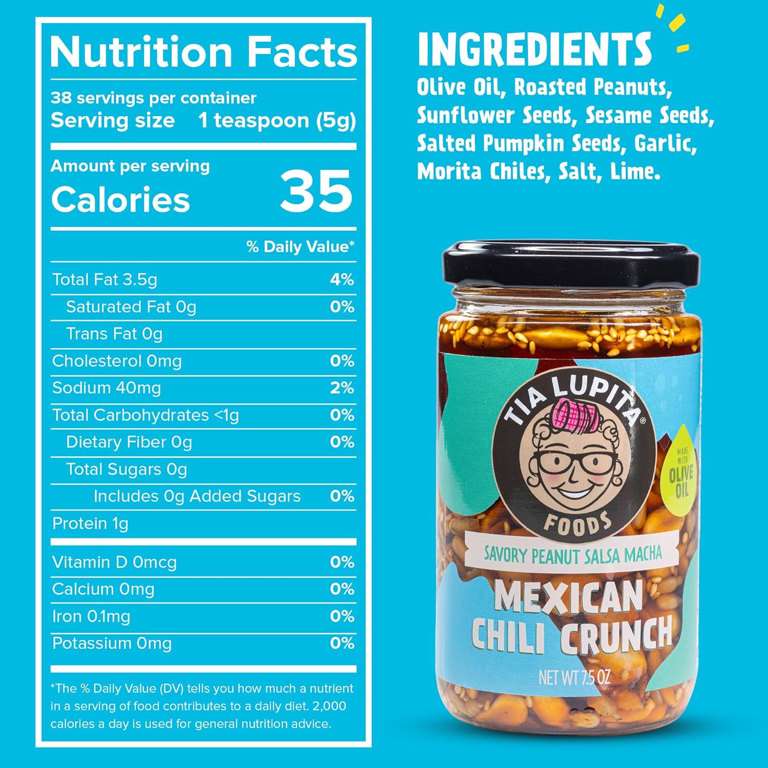 Tia Lupita Mexican Chili Crunch Peanut – Salsa Macha, Crunchy Morita Chili Oil | Gluten-Free, Non-GMO, Vegan | 7.5 Oz (Pack of 2)