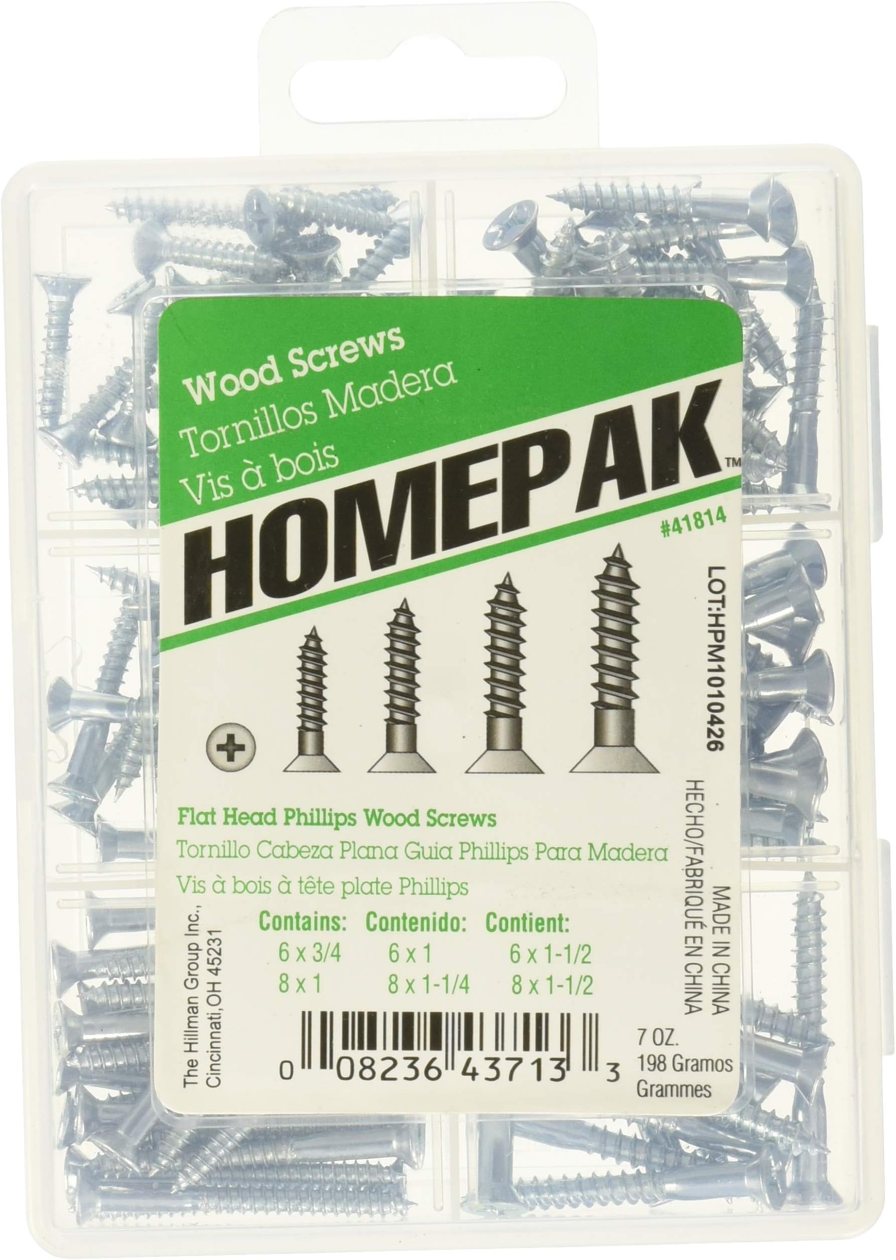 Hillman HOMEPAK 41814 Flat Head Phillips Wood Screws