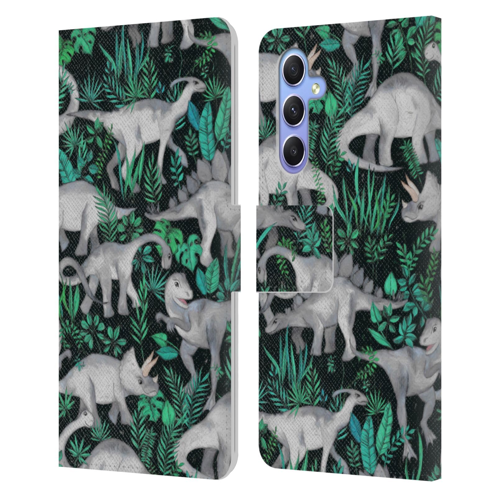 Head Case Designs Officially Licensed Micklyn Le Feuvre Dinosaur Jungle Patterns 6 Leather Book Wallet Case Cover Compatible with Samsung Galaxy A34 5G