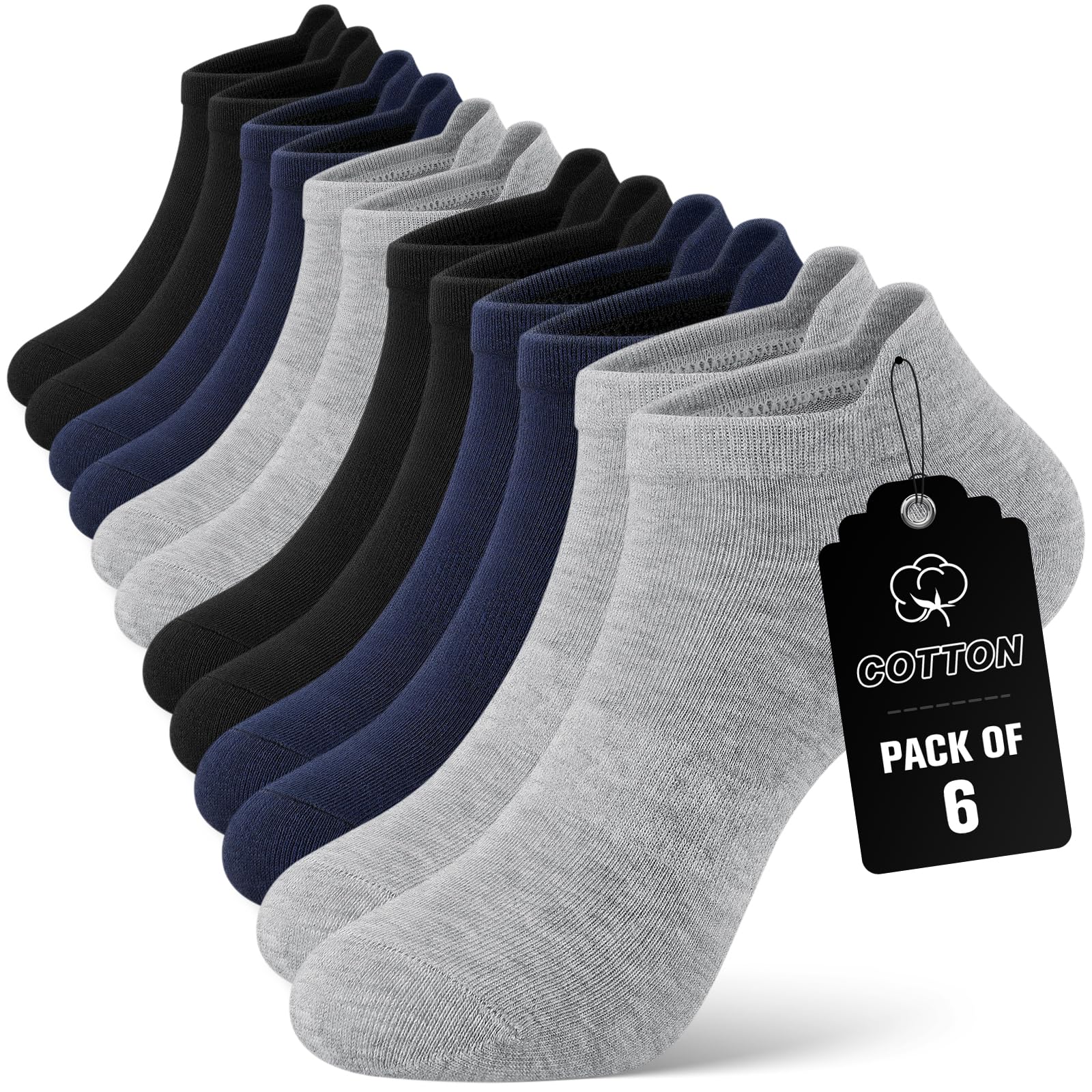 Ankle Socks for Mens Womens 6 Pairs Breathable Cotton Trainer Socks Low Cut Non Slip No Show Sock for Running Sports