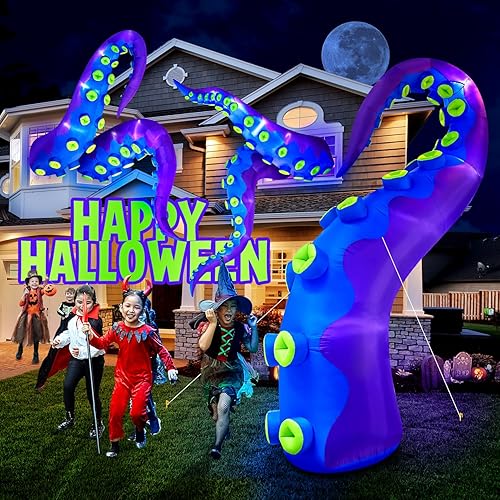 Tentacles Inflatable Halloween with Build-in LED Lights Vivid Spooky Blow Up Yard Decoration Outdoor Holiday Party Yard Lawn Decor-Style D