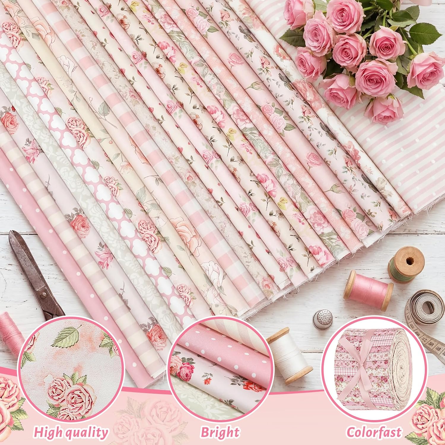 Frienda 20 Pcs Vintage Flower Cotton Fabric Bundles, 20 x 20 Inch Spring Floral Printed Craft Fabric Flower Quilting Sewing Patchwork Squares for Home DIY Handmade Craft Party Decor