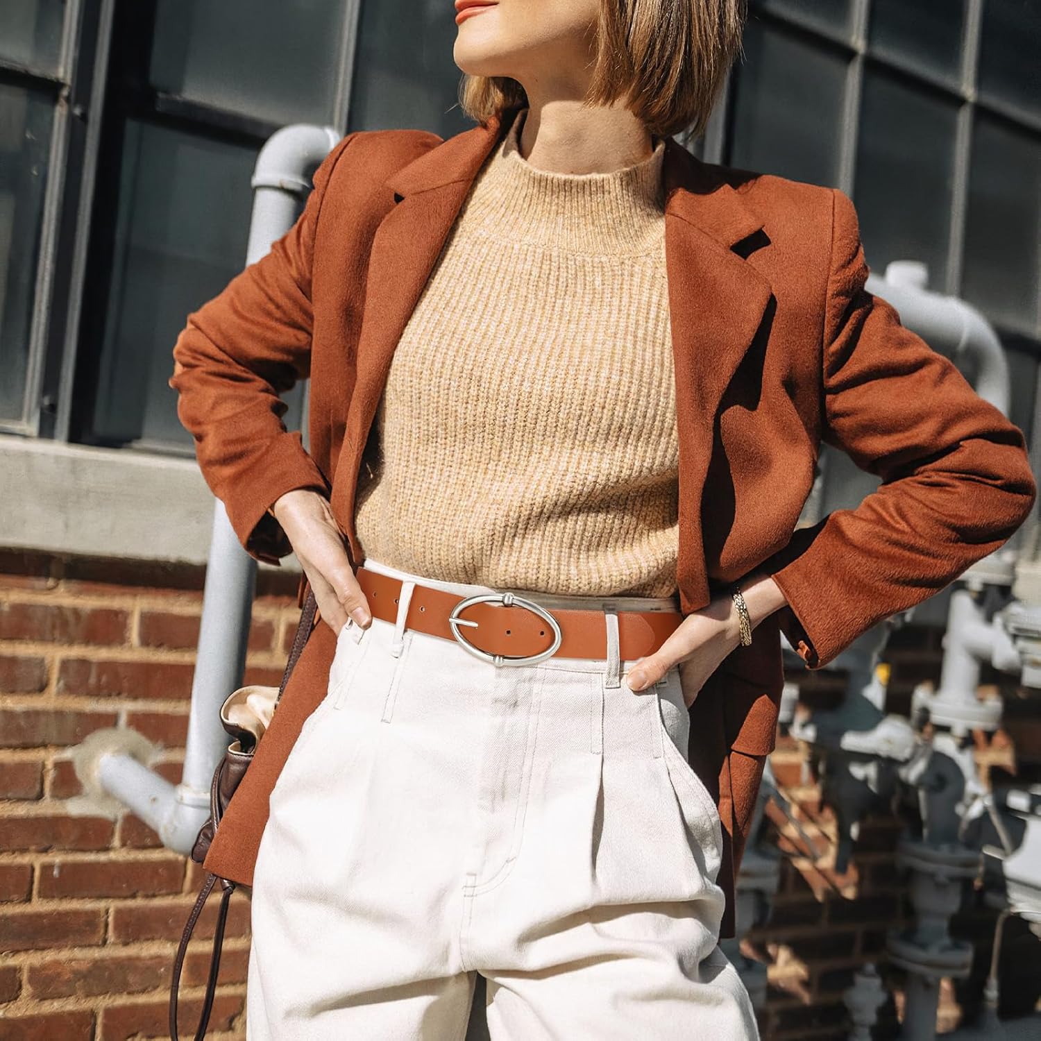 VONMELLI Leather Belts for Women, Women's Belts for Jeans Pants Fashion Ladies Dress Belt with Sliver Buckle - Image 3