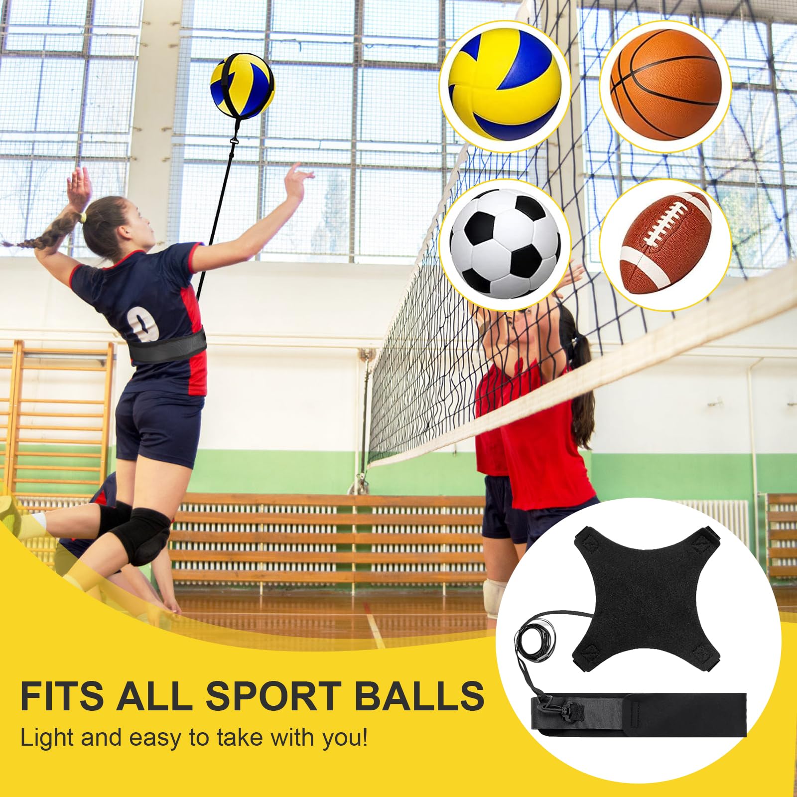 Kit di Attrezzature per l'Allenamento di Pallavolo, Allenamento per Picchi/Colpire/Servire/Arm Swing Training System con Cordini Regolabili e Cintura per Principianti(Senza Palla)