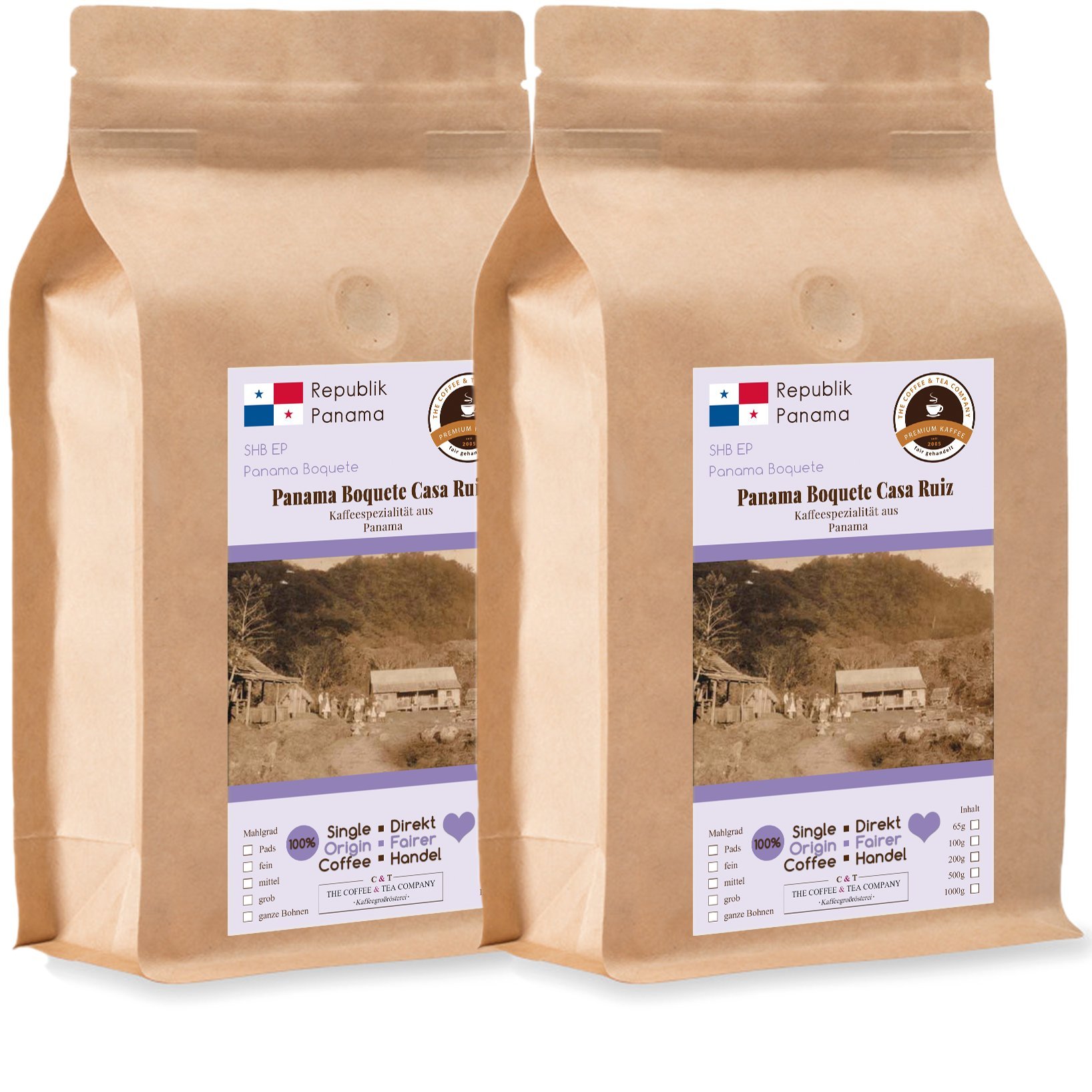 Kaffee Globetrotter - Kaffee Mit Herz - Panama Boquete Casa Ruiz - 2 x 1000 g Ganze Bohne - für Kaffee-Vollautomat, Kaffeemühle - Röstkaffee Fair Gehandelt | Nachfüllpack Sparpack