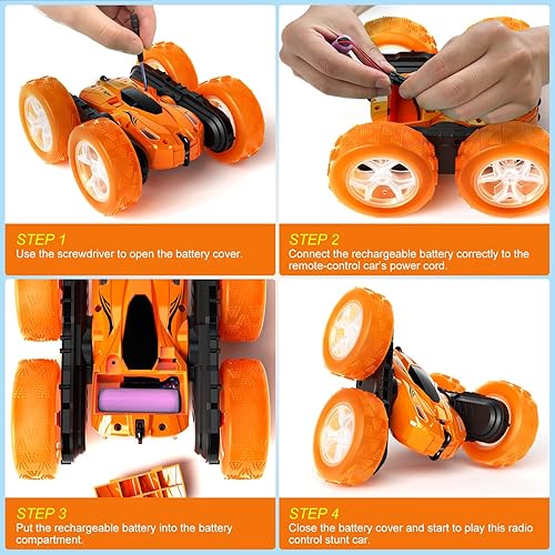 Miniatura 8 de Coche de control remoto de 82.4 F, auto de acrobacias de juguete de acrobacias de auto de acrobacias 4WD 2.4Ghz de doble cara giratorio de 360 con