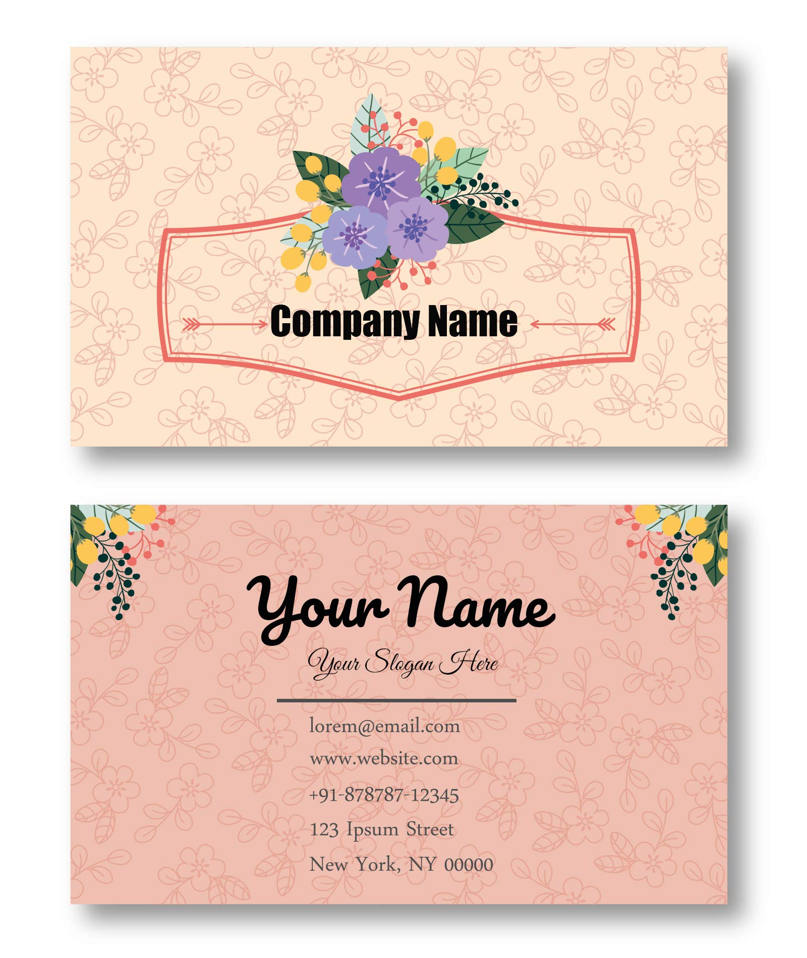 200 pcs Full Color Custom 2 Sides Printed Business Card,Personalized Name Card,3.5" x 2" (Flower 01)