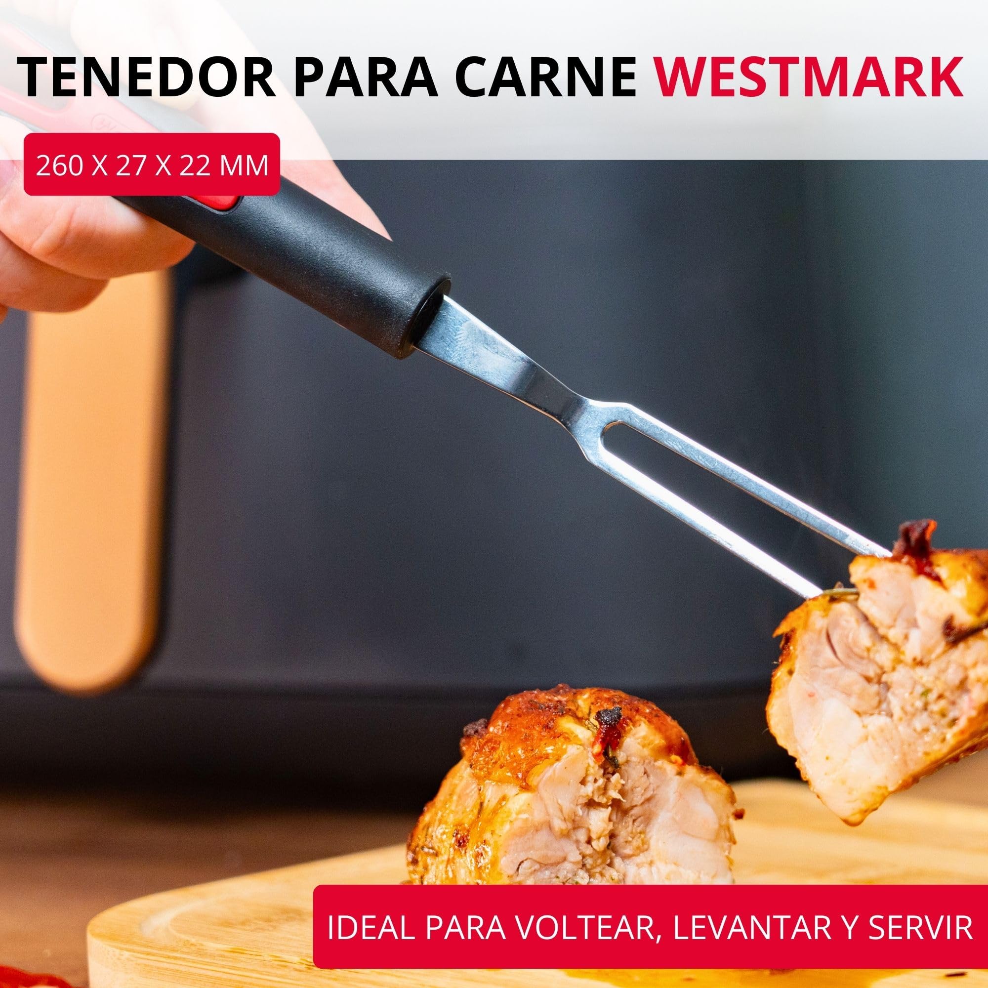 Westmark Tenedor de trinchar, dientes largos, delgados, mango ergonómico, plástico y acero inoxidable, Gallant negro, rojo y plateado, 29492270