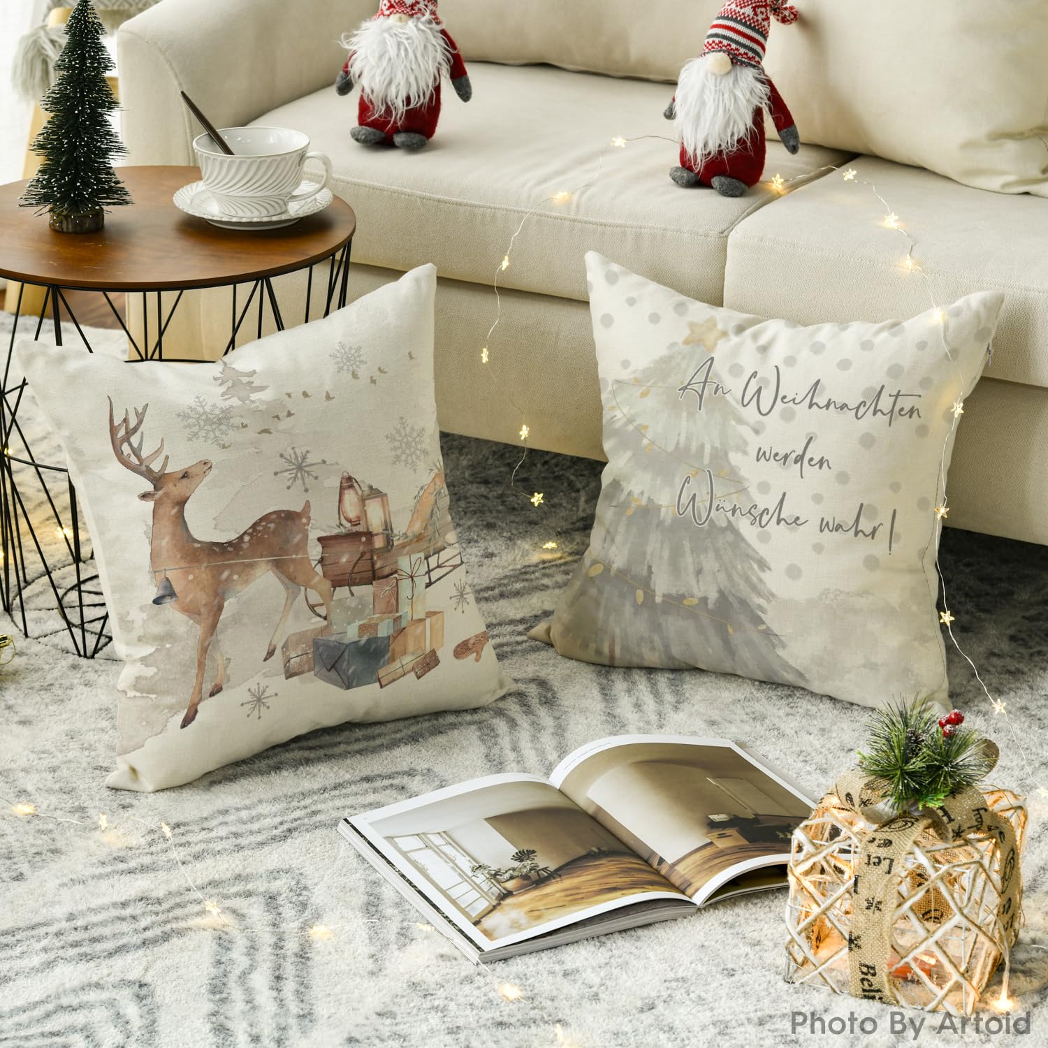 Lanpn Kussenhoezen, 4 stuks, wit en goud, 40 x 40 cm, winterse sneeuwvlokken, decoratieve kerstkussens voor Kerstmis, beddengoed, bankdecoraties, goud
