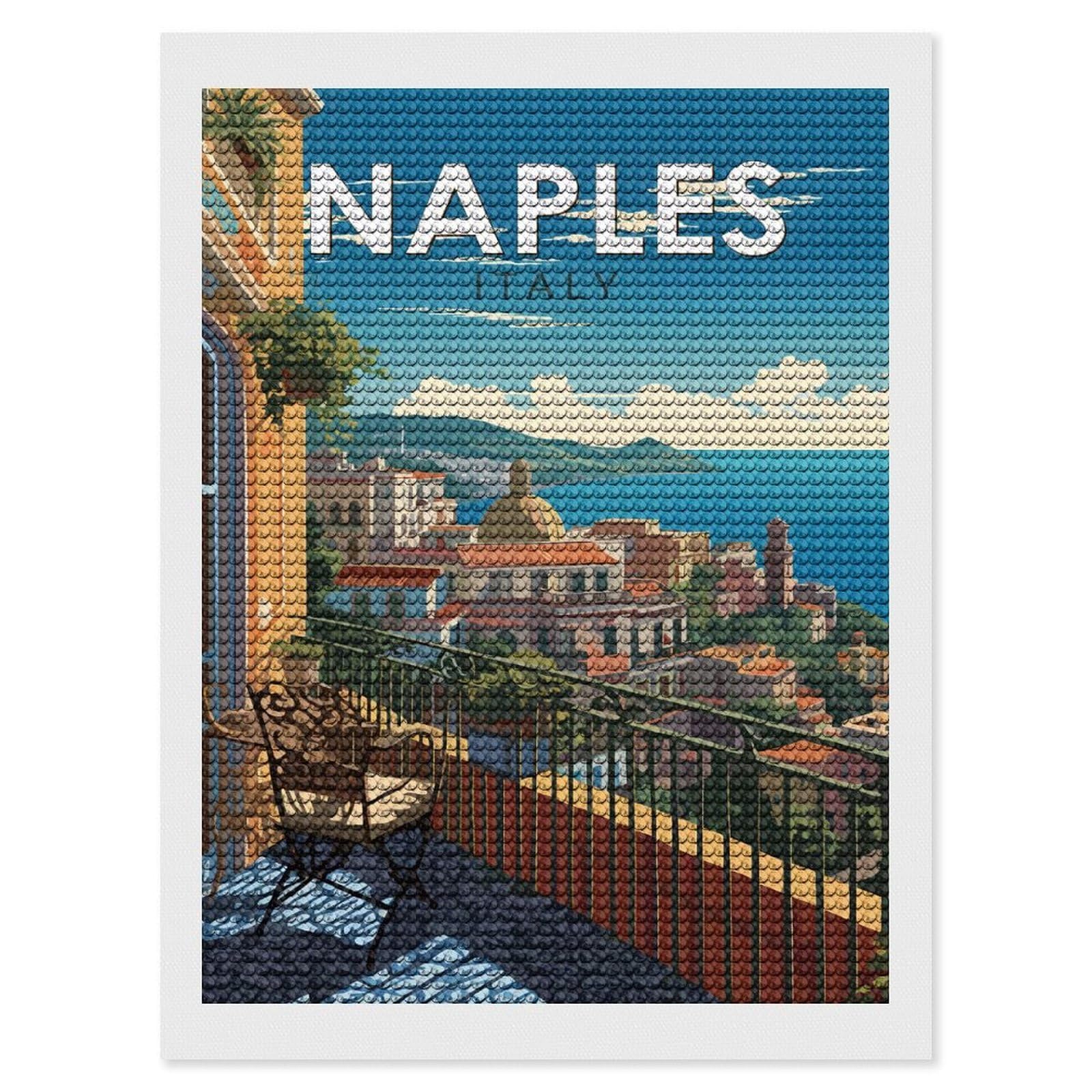 Junmoney Naples Italy Diamond Painting Canvas Kit 12"x16", for Teens, Vintage Style Decor, Modern Decor, Home Wall Art, Festive Craft Gift