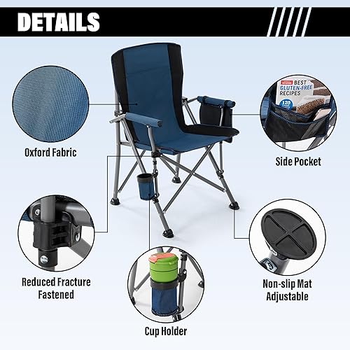 Miniatura 3 de Lamberia Silla de campamento plegable para adultos, resistente, capacidad de 330 libras, silla de campamento al aire libre, gruesa 600D, malla