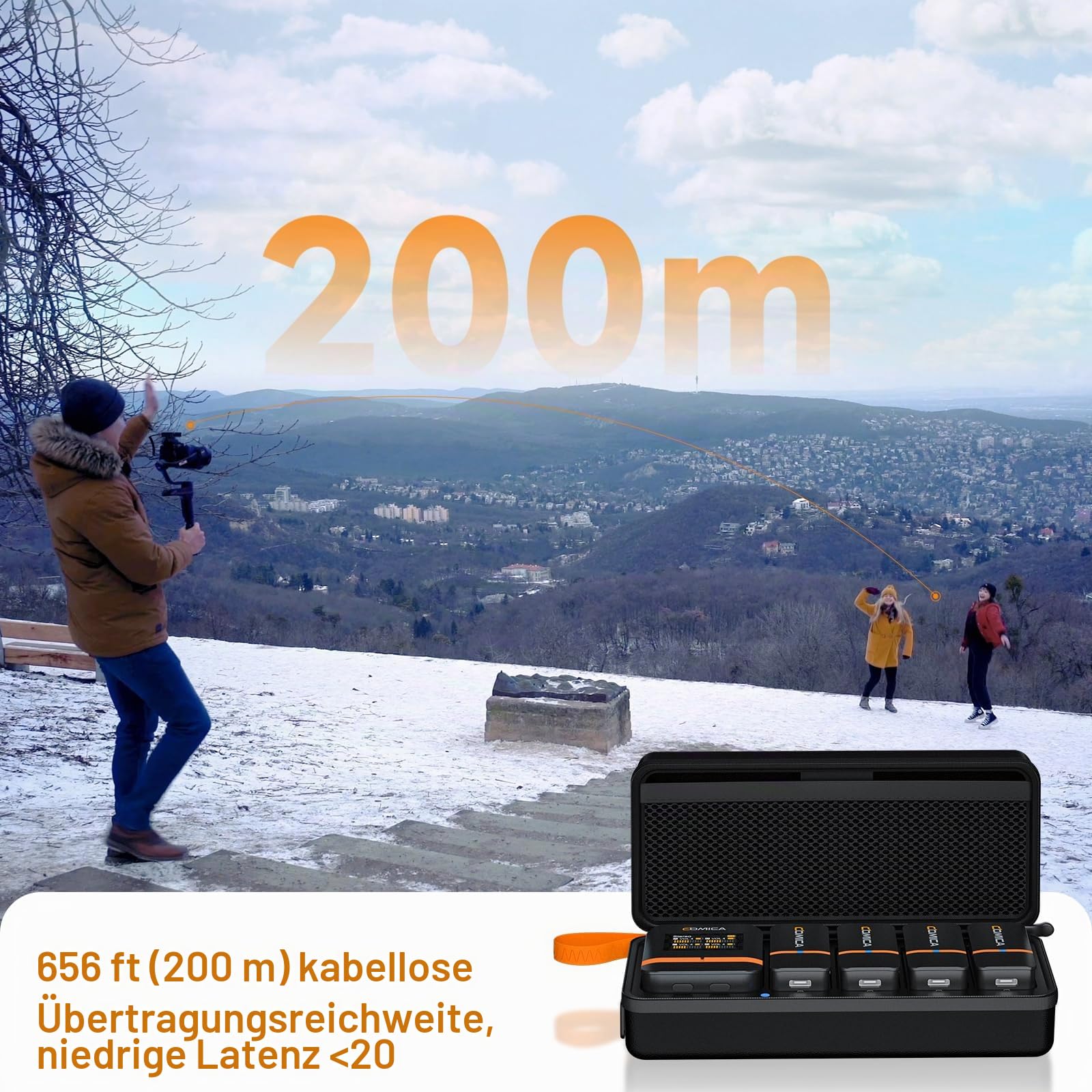 COMICA VIMO Q 4-Kanal Kabelloses Lavalier Mikrofon mit Noise Cancellation | 48kHz/24bit Audioqualität, 200 m Reichweite, Wireless Mikrofon für Kamera, Handy, PC, Vlog und Livestream