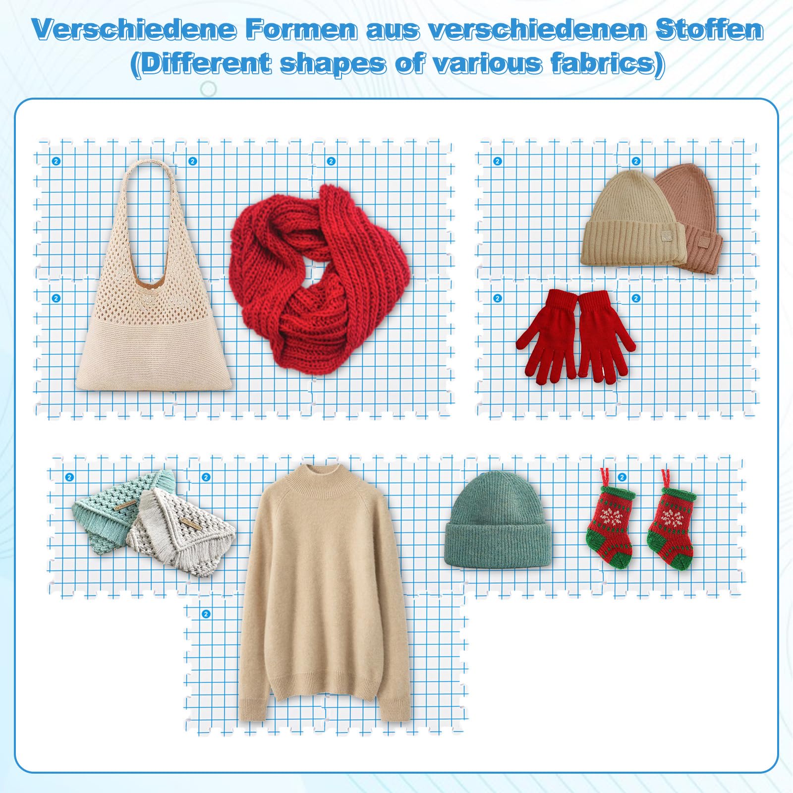 Oungy Kit Blocage Tricot 9 Dalles Modulables en Mousse avec 100 Épingles, Tapis Crochet Grille 30,5 cm, Planches pour Laine, Dentelle et Couture Créative