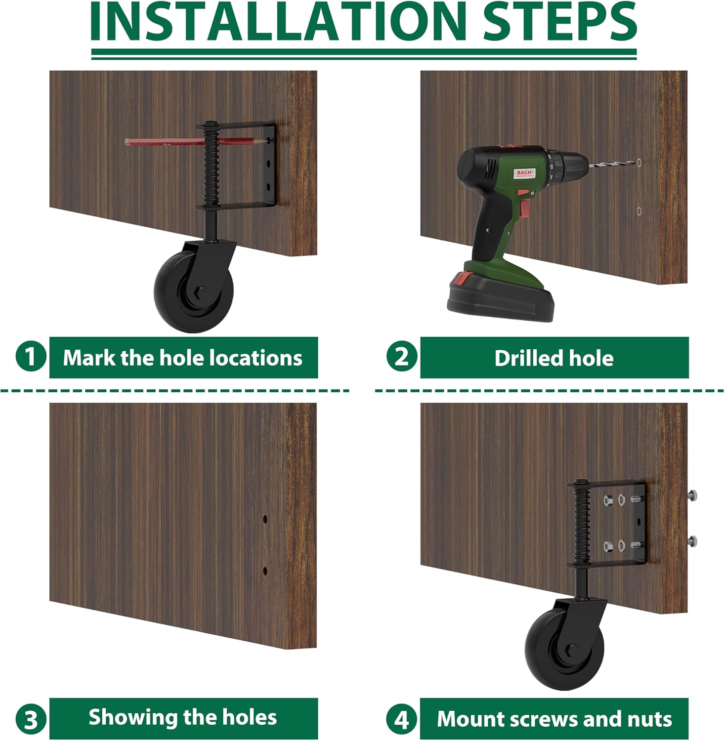 4.3"Heavy Duty Gate Wheel 360° Rotation Gate Wheel with Spring Loaded Shock Absorption Gate Caster Gate Kit for Fence, Farm, Garden and Wooden Gate 150 Lbs Capacity (2Pack)