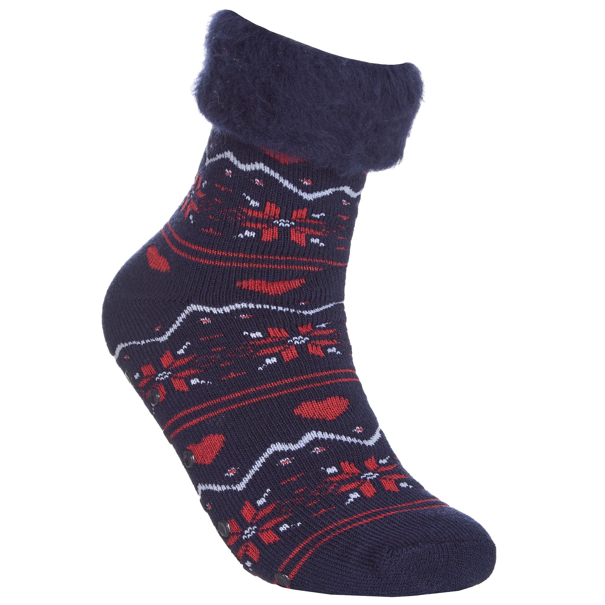 Metzuyan Ladies Bed Socks Anti Slip Grippers 1 Pair Navy Fair Isle 4-9