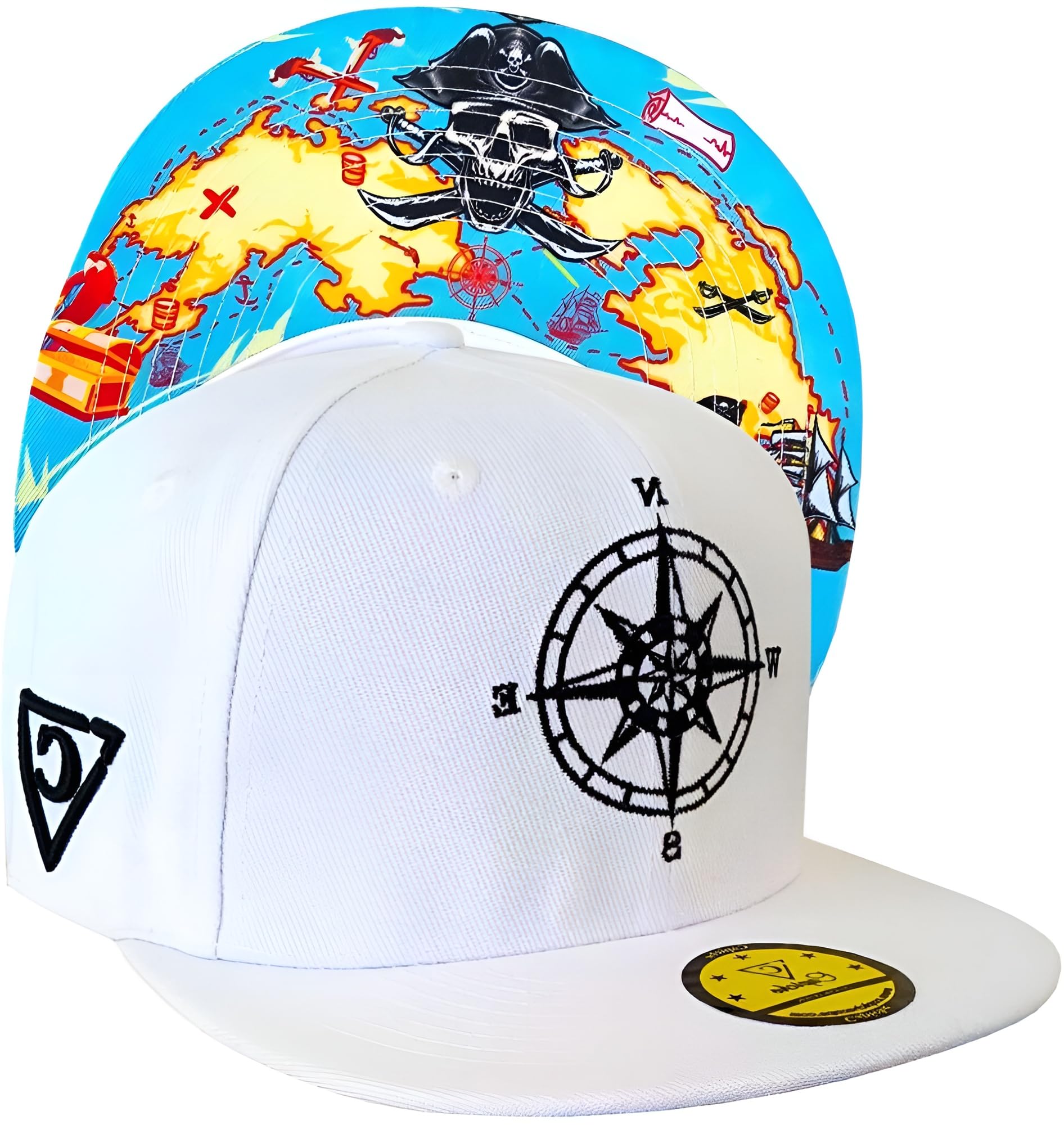Capiche Unisex [Pirates] - Treasure Map [99+ Variations] Pirates Baseball Hat, Treasure Map, White Snapback Cap With Blue Front Logo, Pirate Hat Man, Womens Sailing Sparrow