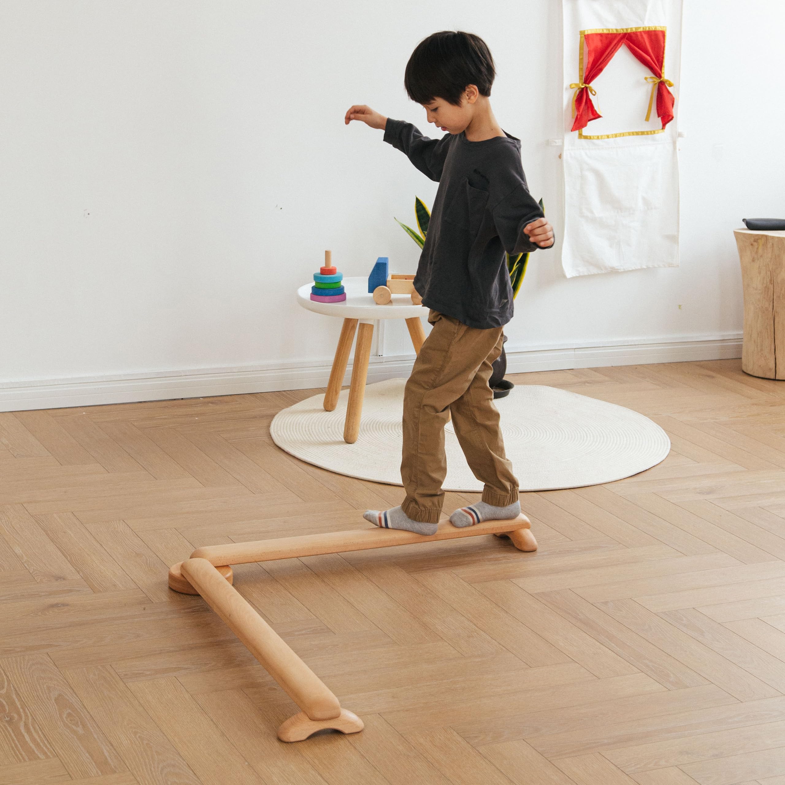 Toddler Balance Beam Imported Beechwood Kids Balance Beam for Kids 3-5 & 1-3, Super Durable Sensory Balance Beam Balance Board for Indoor Outdoor Use