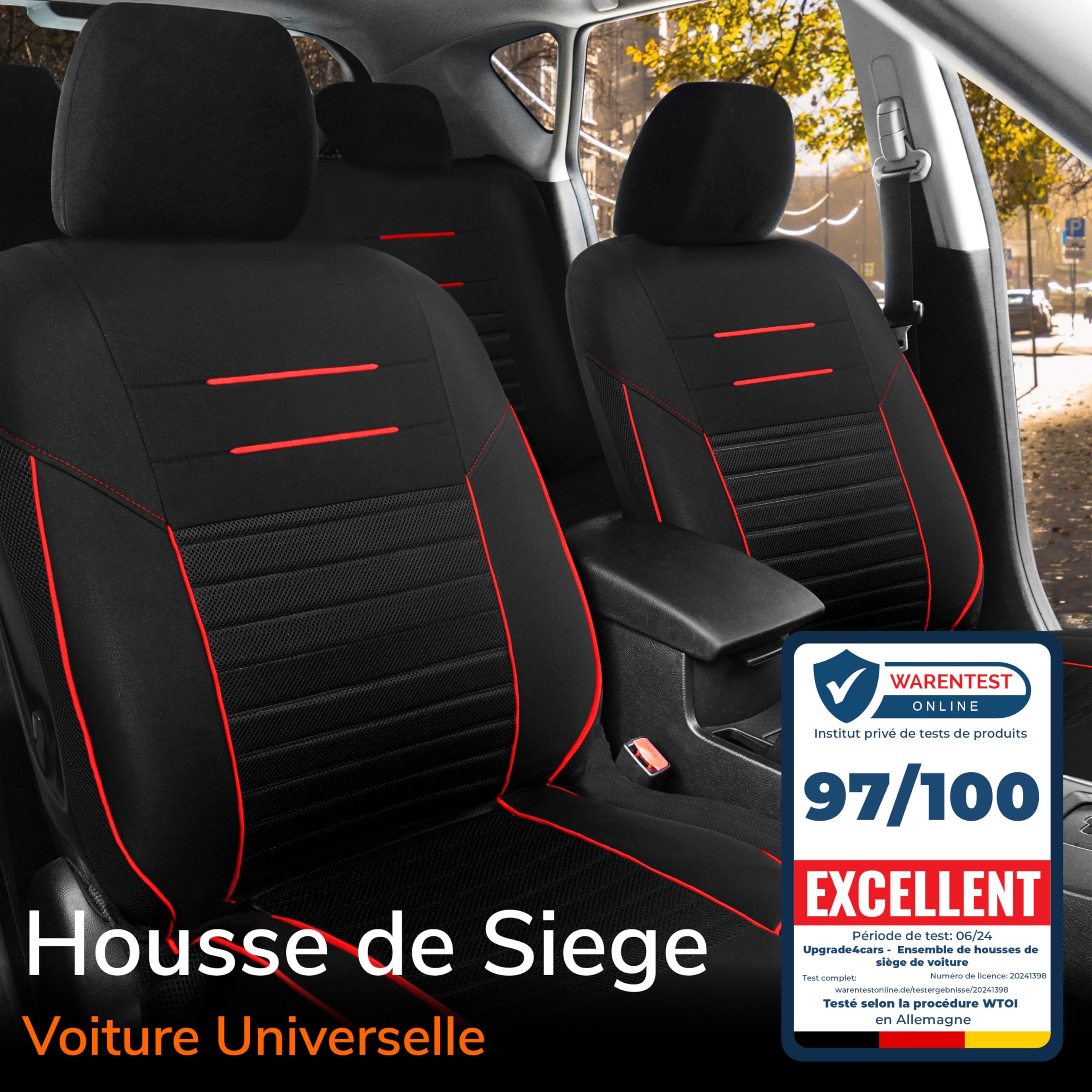 upgrade4cars Ensemble Housses Sièges Universel Version 2026 | Housses pour Avant et Banquette Arrière en Rouge | Accessoires Intérieur Auto Décoration