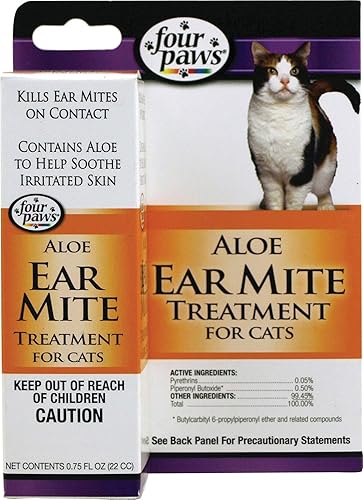 Four Paws Tratamiento de ácaros de aloe para gatos, 0.75 onzas líquidas, mata al contacto