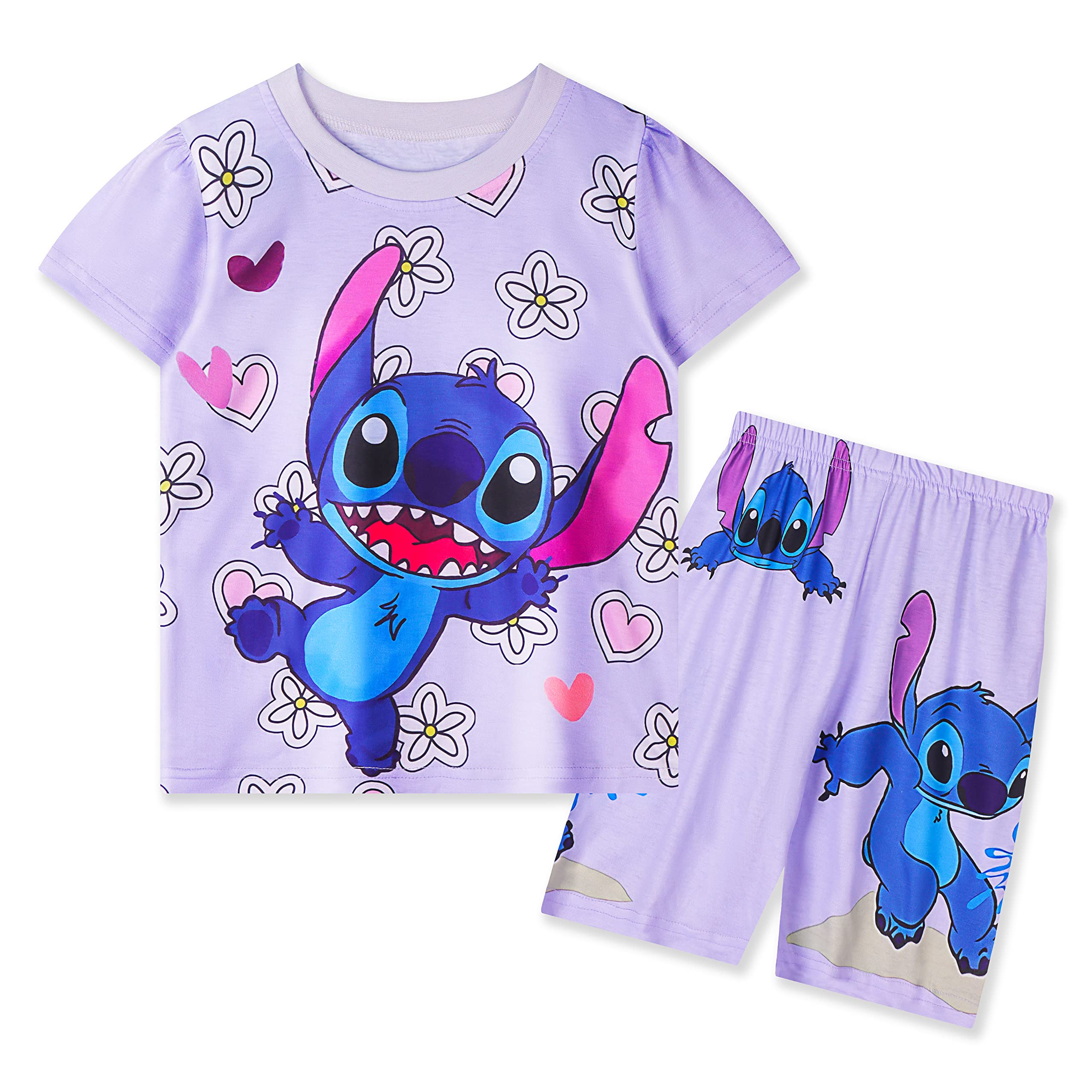 AepotumnGirls Short Pyjamas Kids 2 Piece short Sleeve Pjs Sleepwear Top and Shorts Set Outfit for 7-12 Years Purple