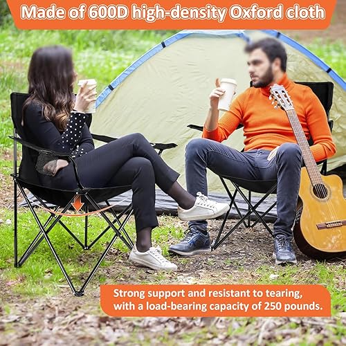 Miniatura 5 de Leonyo Paquete de 2 sillas de campamento para adultos, sillas de césped con mesa, sillas plegables resistentes para exteriores, sillas deportivas de