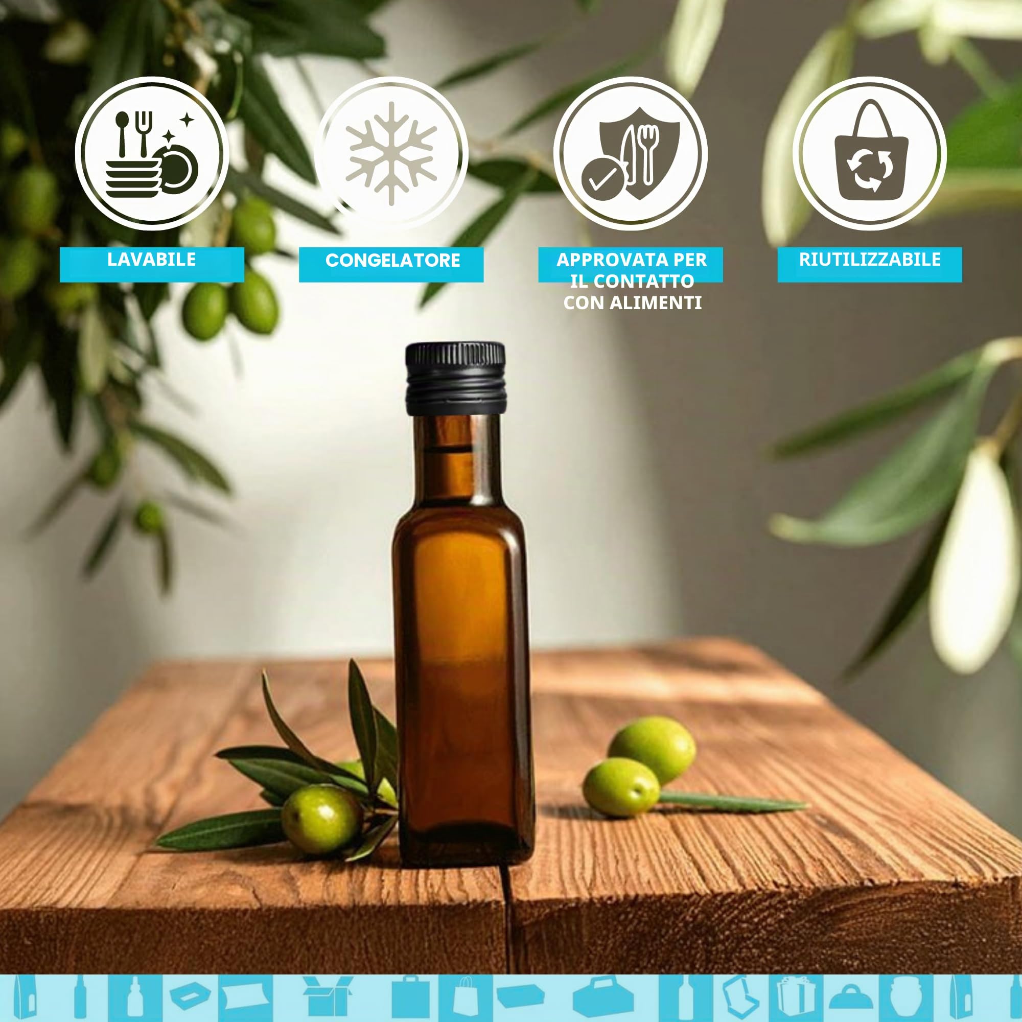 Espirito Rebelde 20 mini bottiglie in vetro scuro, 100 ml, con tappo a vite, nero + 20 lattine | piccole bottiglie per olio d'oliva, aceto, alcool, bottiglia campione