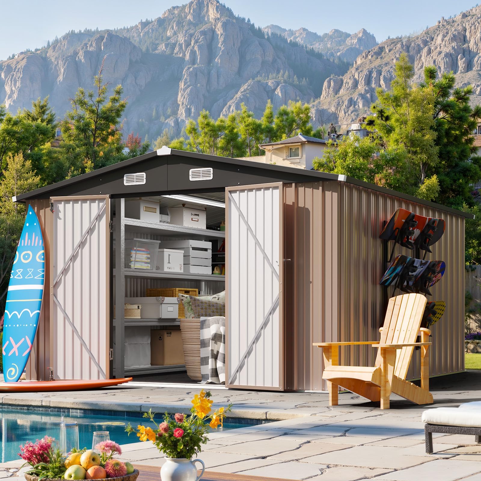 Breezestival 10x12FT Outdoor Storage Shed Brown