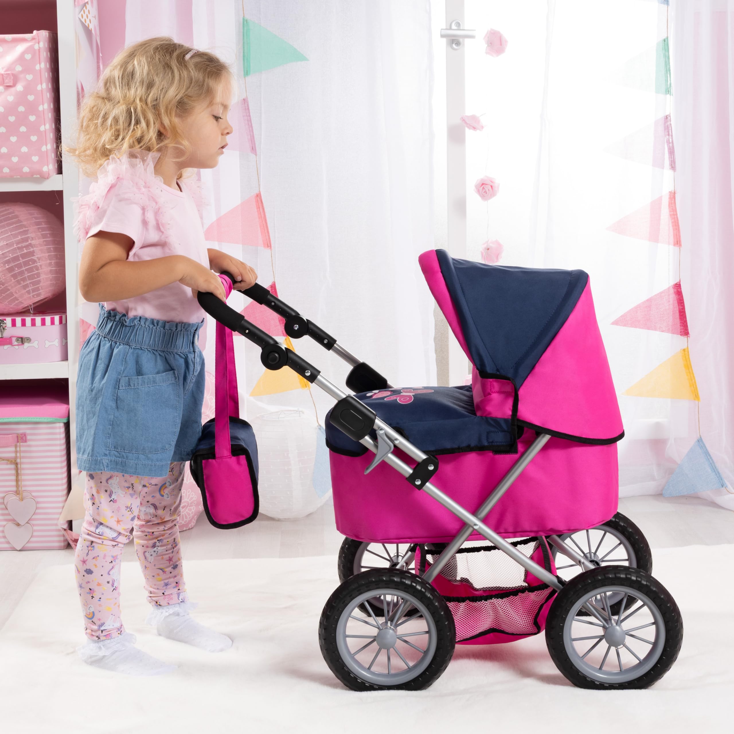 Bayer Cochecito de muñecas, carro, carrito muñeco, con bolsa, alto, color rosa y azul (13013AA) | rosa, azul