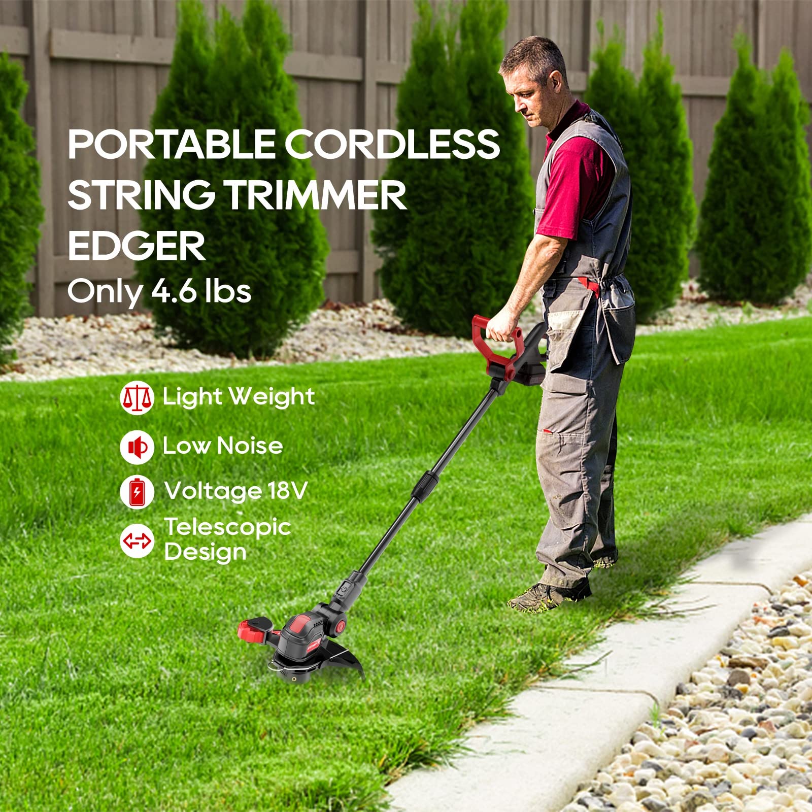 ECOMAX 18V 12" Cordless String Trimmer & Edger, Edger Lawn Tool with 90 Degree Adjustable Head, Trim and Edge Weeds from Various Environments, Weed Trimmer Include 2Ah Battery and Charger, ELG03