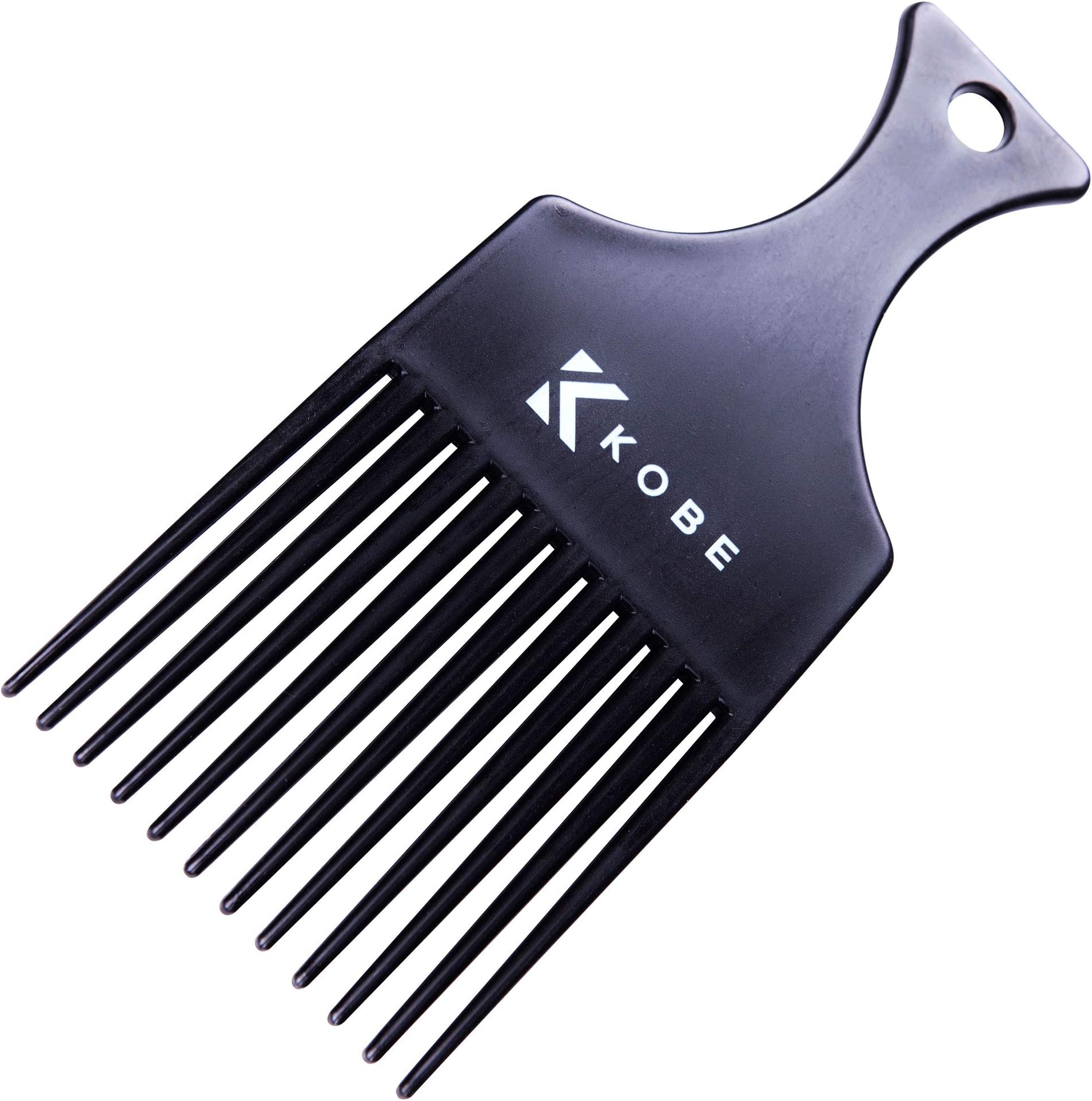 Kobe Professional Afro Pick - Durable Black Fully Plastic Parting Comb for Curly Hair - Wider Teeth for Easy Styling