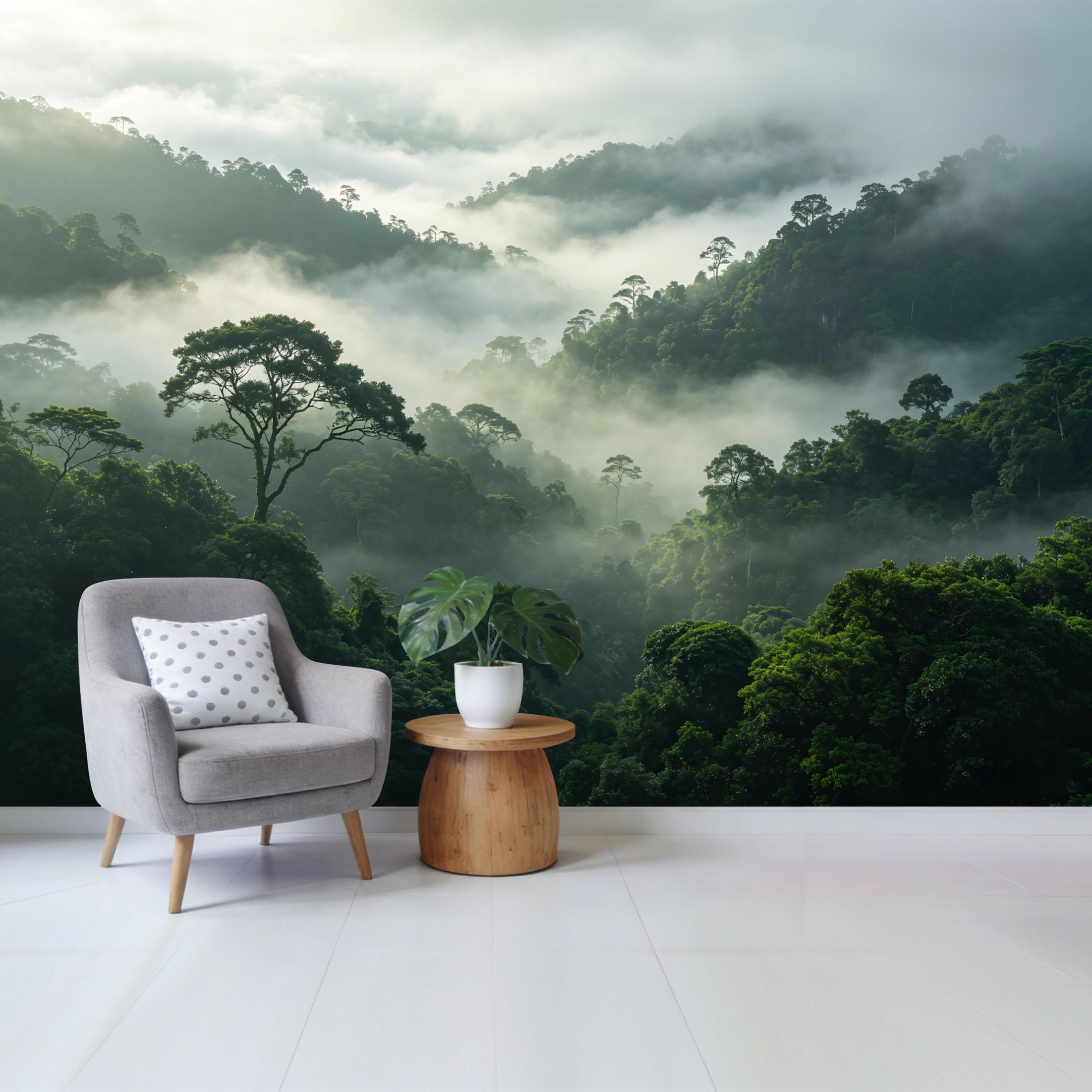 Qzlithotic Yq2605250429 Custom Size Wall Mural Misty Tropical Forest Landscape Sunlight Morning Fog Scenic Mountain Peaks Selfadhesive Wall Fabric Removable Wallpaper For Home Office Decor