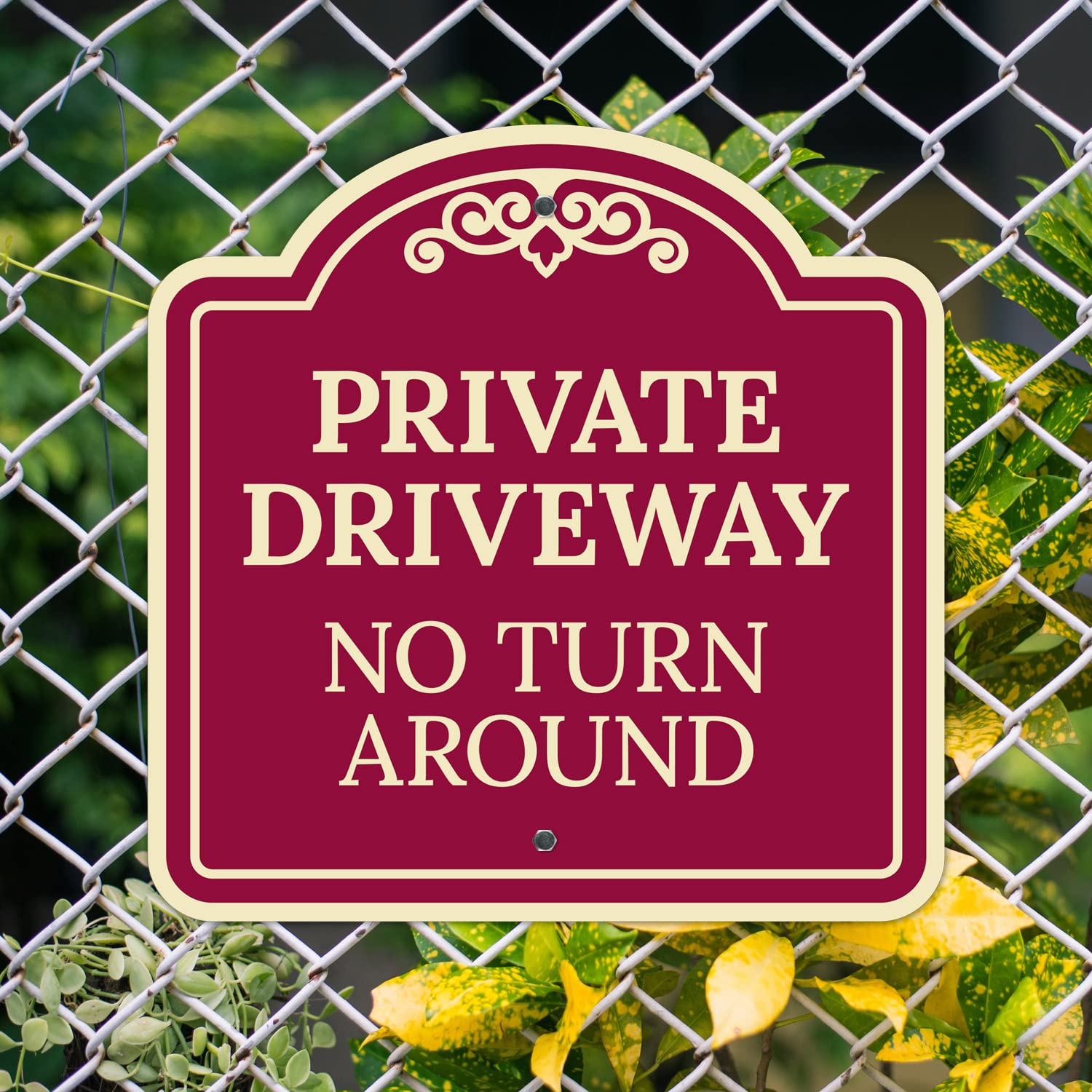 Private Driveway No Turn Around Décor Sign, Burgundy Dark, 18x18 Inches, Rust Free .063 Aluminum, Fade Resistant, Made in USA