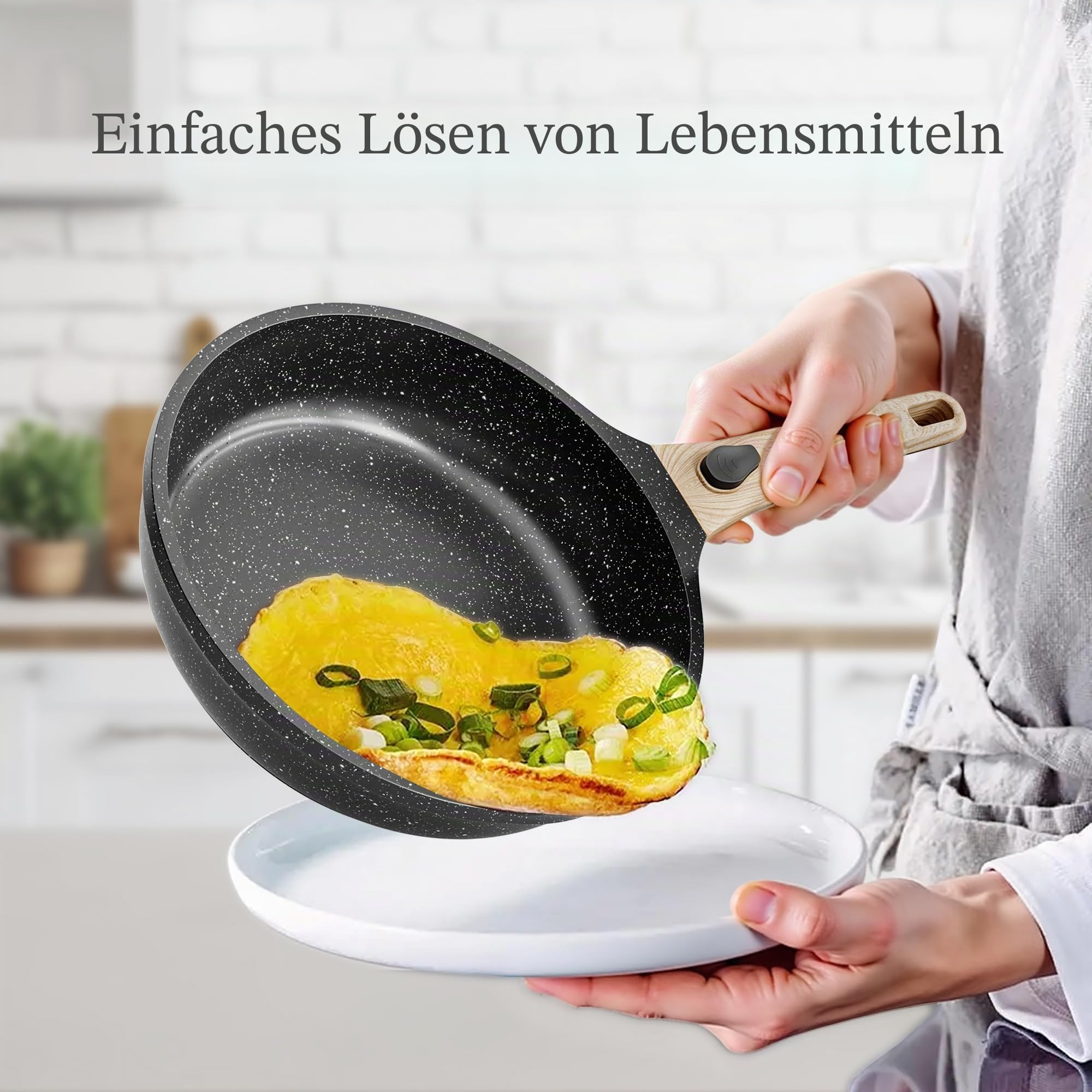 RIOVARM Induktion Bratpfannen Set mit abnehmbaren Griffen, Antihaft Pfannenset 20 cm 24 cm 28 cm, Granit Omelett Pfanne ohne PFOA, Kochgeschirr-Set für alle Herdarten, Spülmaschinen- und ofenfest
