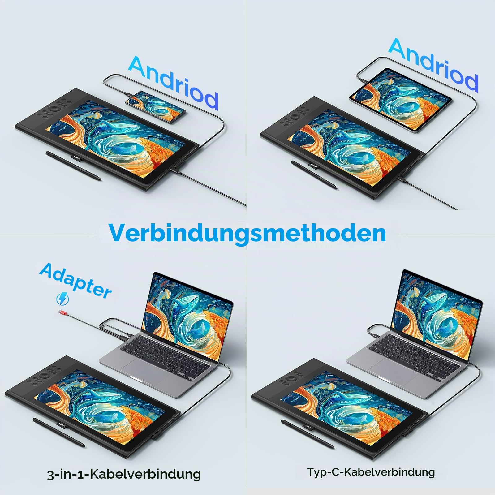 UGEE 147 % sRGB Grafiktablett mit UE12P-Display, 11,9 Zoll (29,5 cm), blendfrei, Grafiktablett ohne Akku, für Android/Windows/Mac OS/Chrome OS