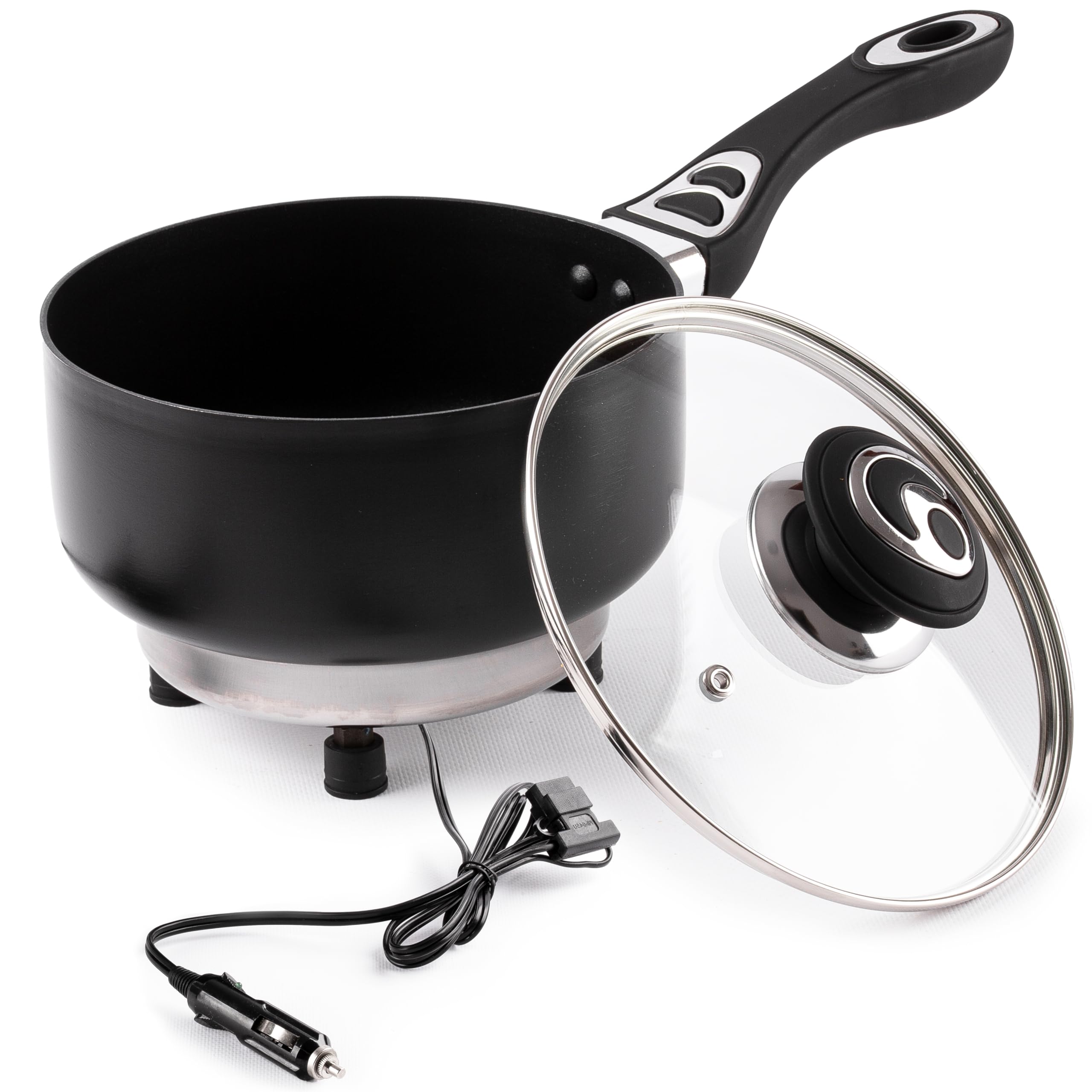 ZONETECH 12V SaucePan with Glass Lid Portable Non-Stick 2 Quart Pot